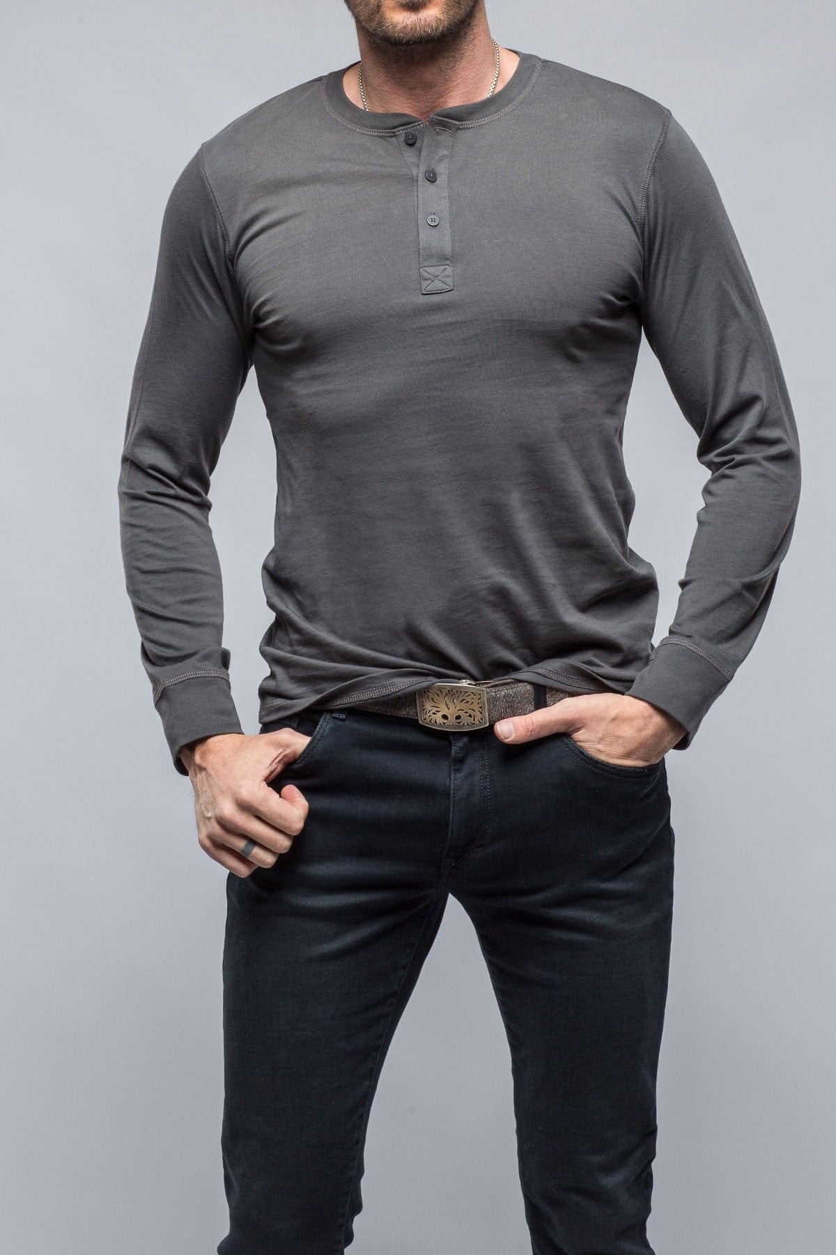 Coronado Cotton LS Henley in Grey - AXEL'S