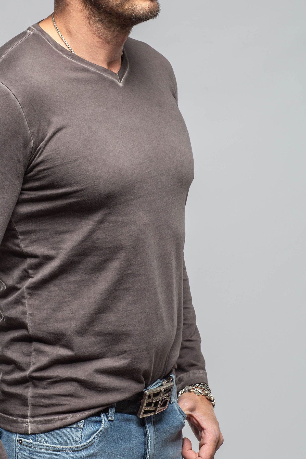 Georg Roth Del Mar LS V-Neck In Basalt Mens - Shirts - T-Shirts