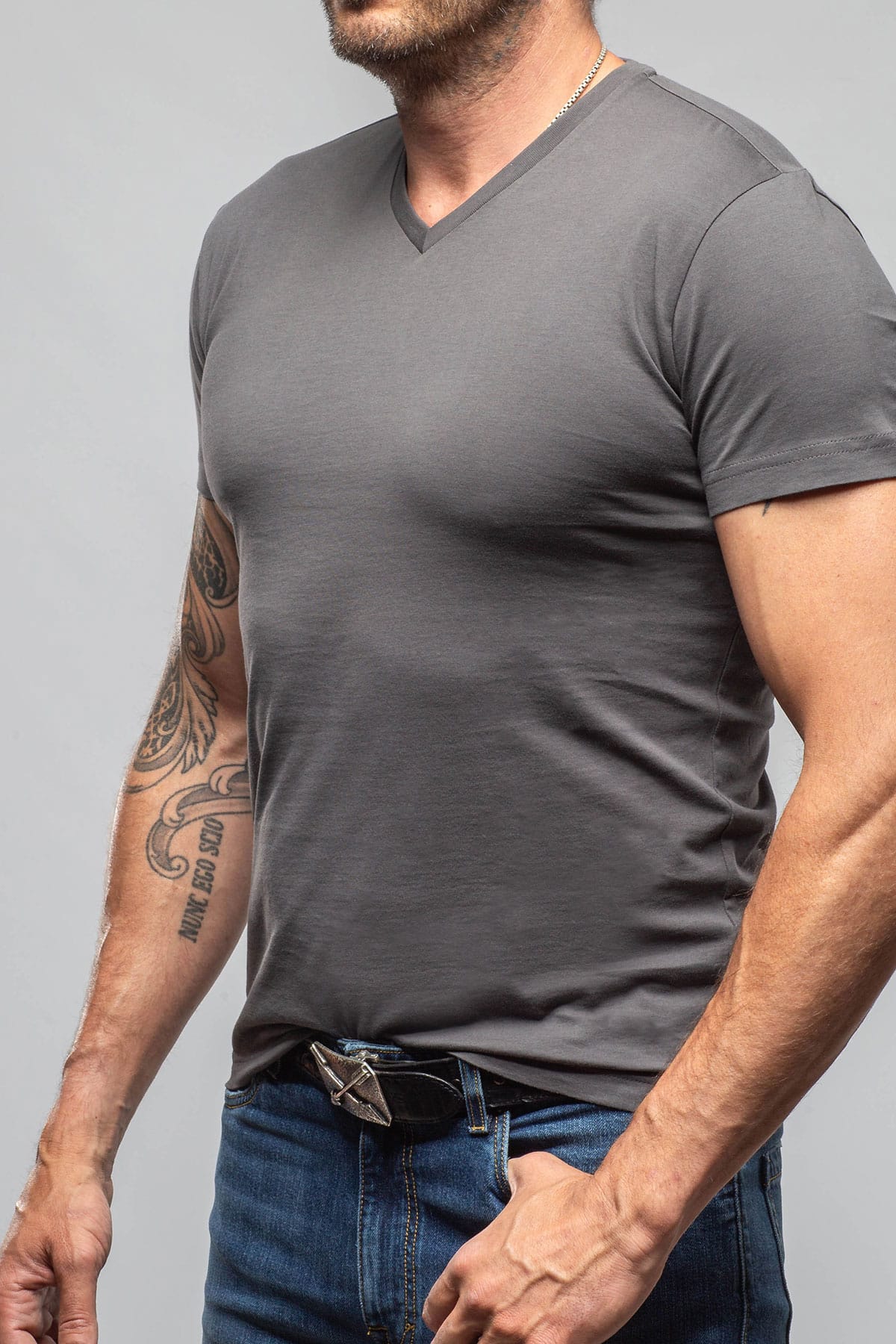 Siena Cotton V Neck In Grey - AXEL'S