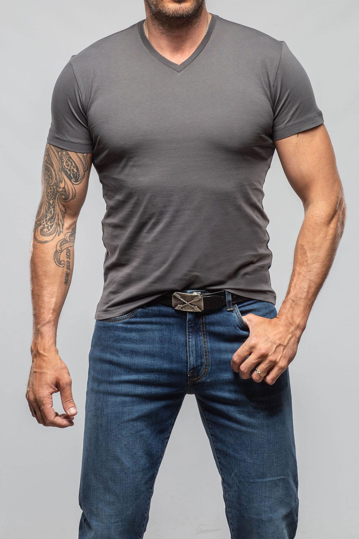 Siena Cotton V Neck In Grey - AXEL'S