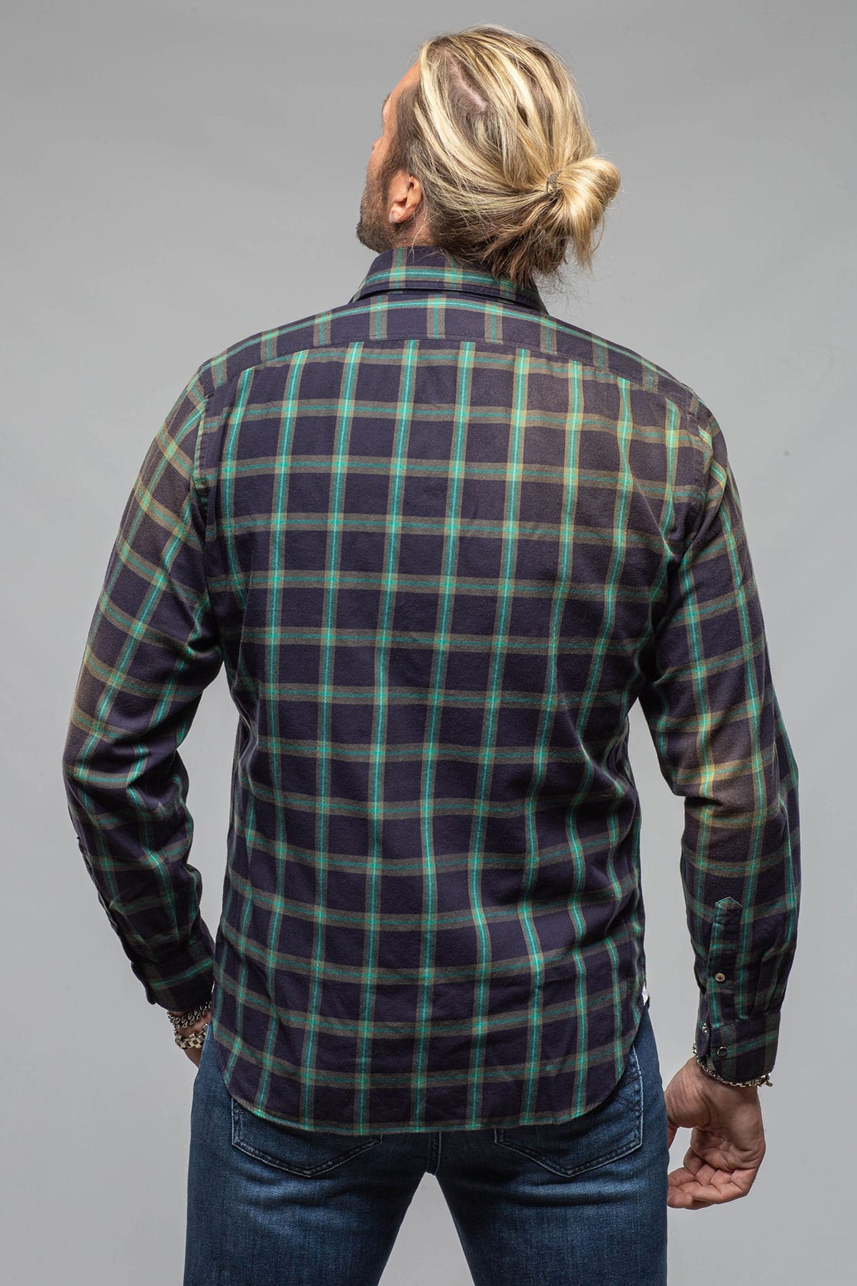Giannetto Portofino Arakan Western Check Snap Shirt In Navy/Green Mens - Shirts - Dress