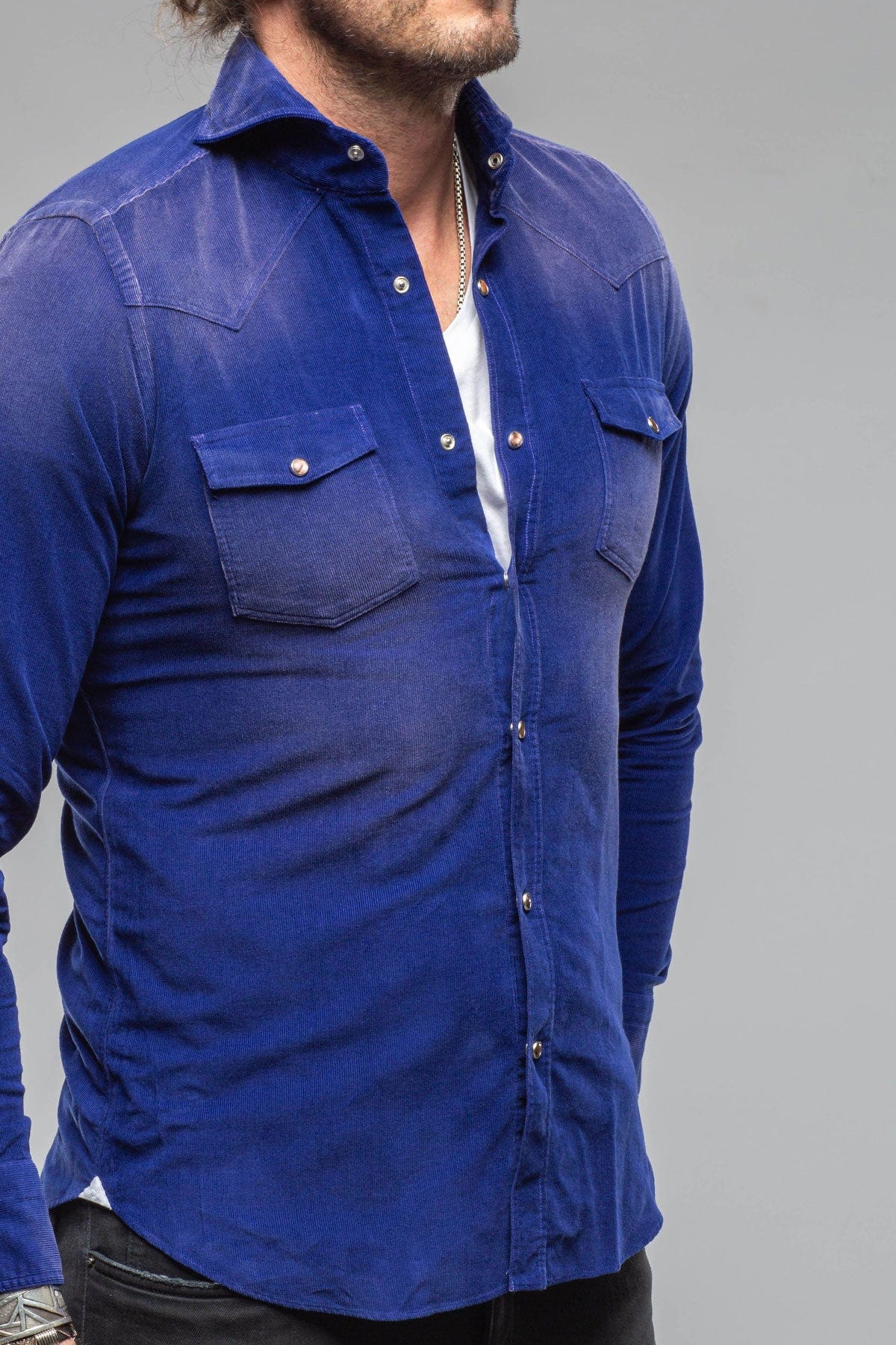 Azure Corduroy Washed Snap In Blue - AXEL'S