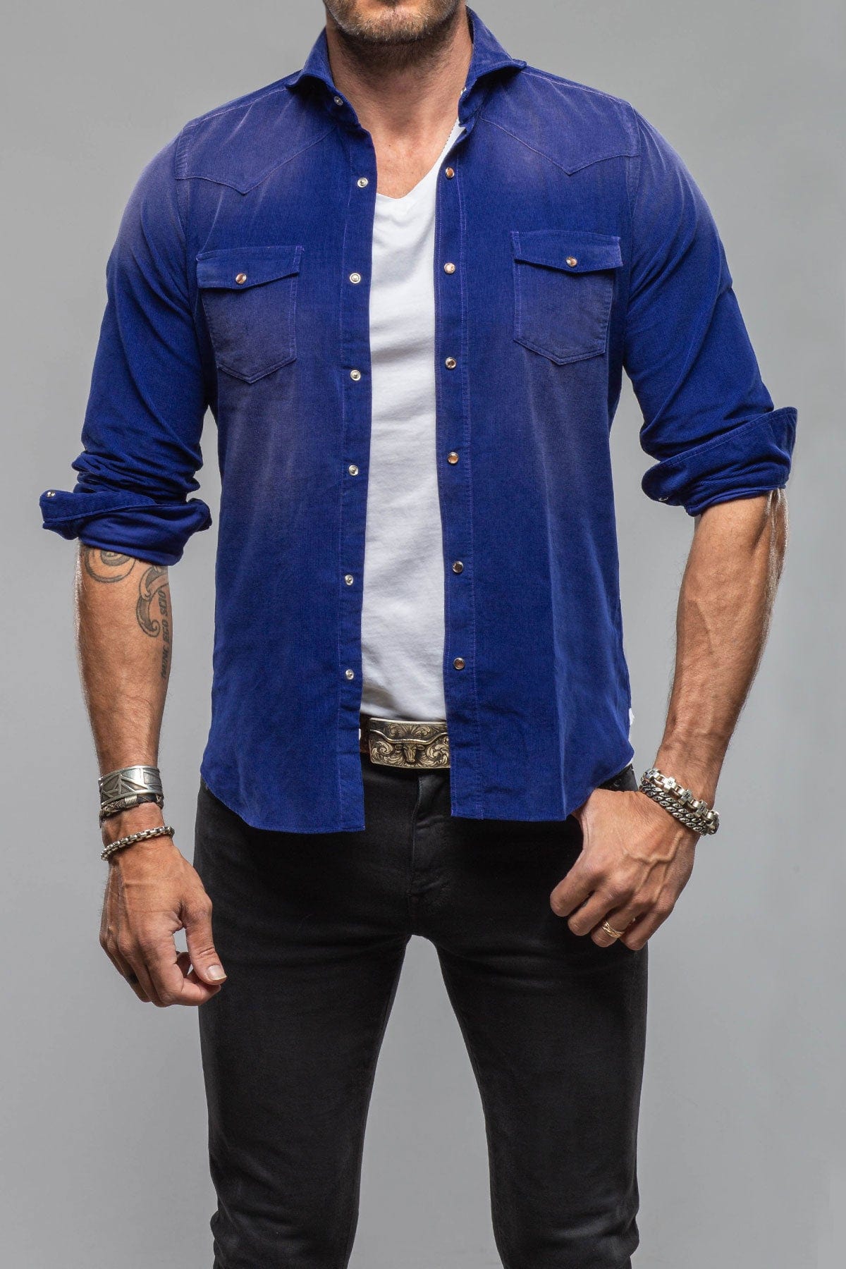Azure Corduroy Washed Snap In Blue - AXEL'S