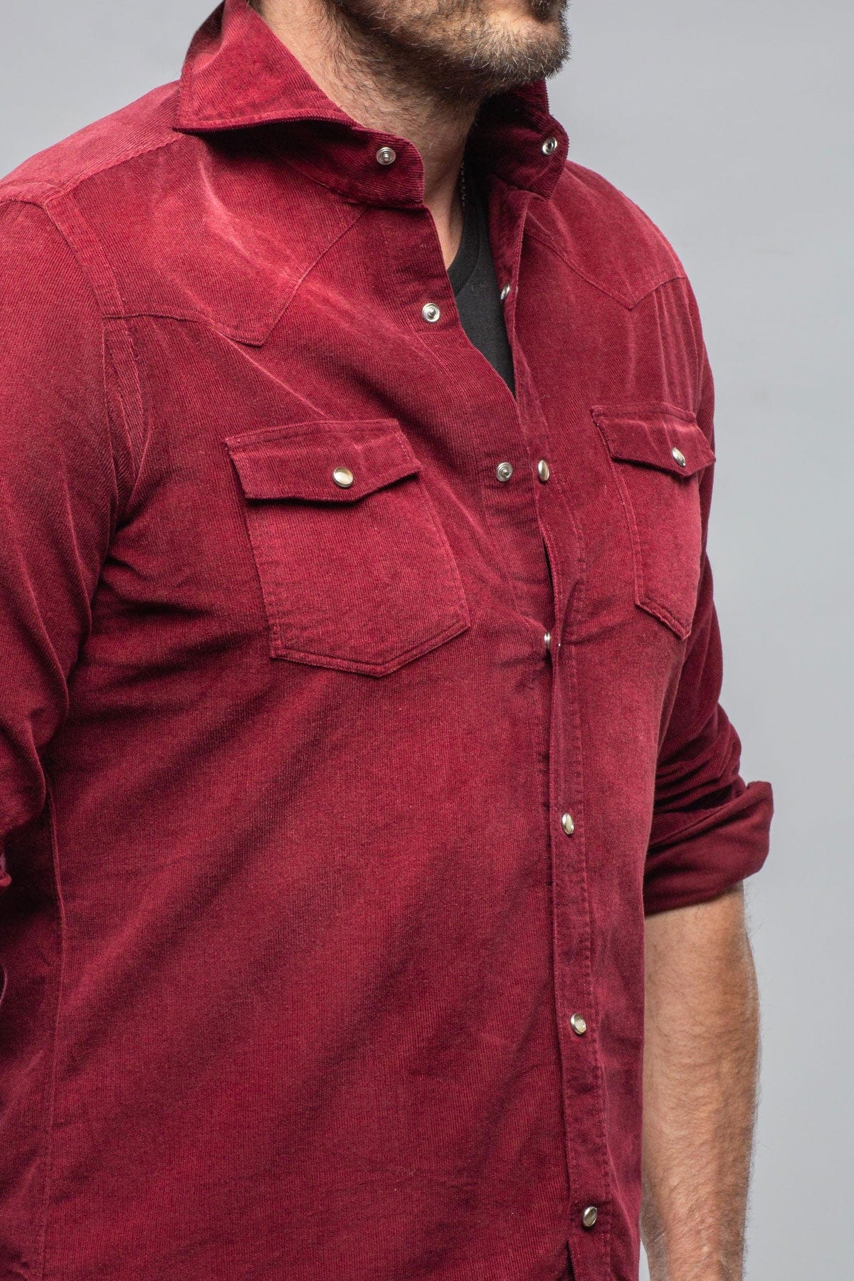 Giannetto Portofino Azure Corduroy Washed Snap In Burgundy Mens - Shirts - Dress
