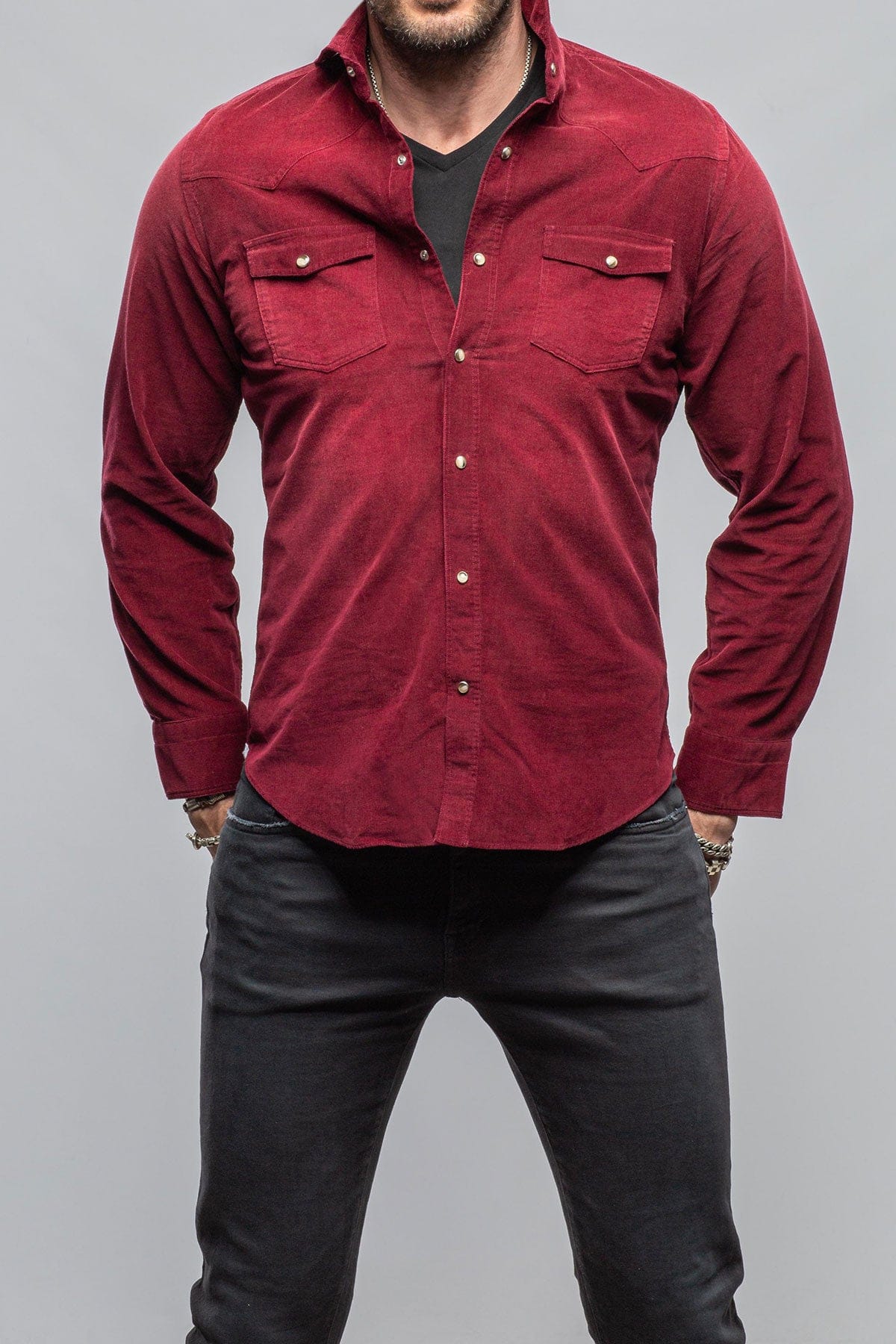 Giannetto Portofino Azure Corduroy Washed Snap In Burgundy Mens - Shirts - Dress