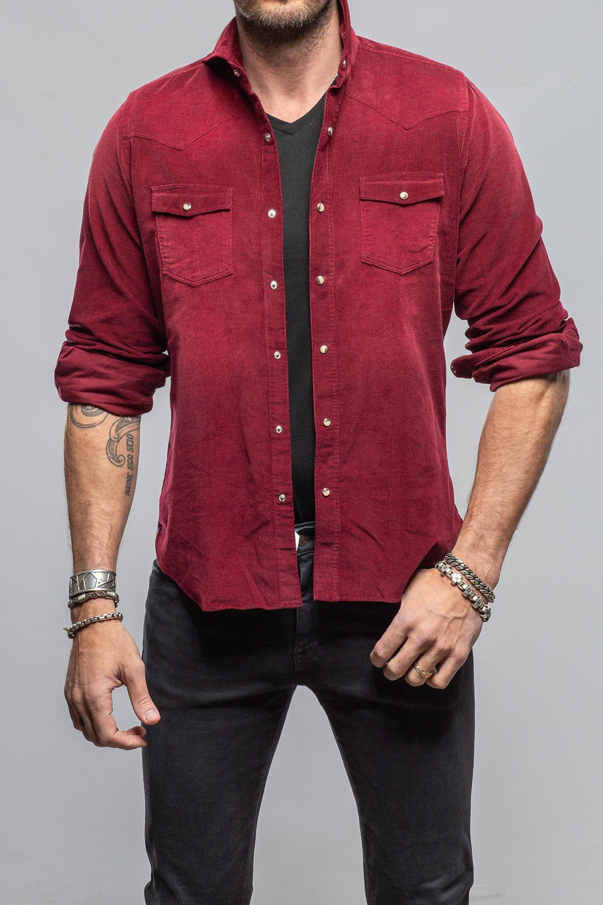 Giannetto Portofino Azure Corduroy Washed Snap In Burgundy Mens - Shirts - Dress