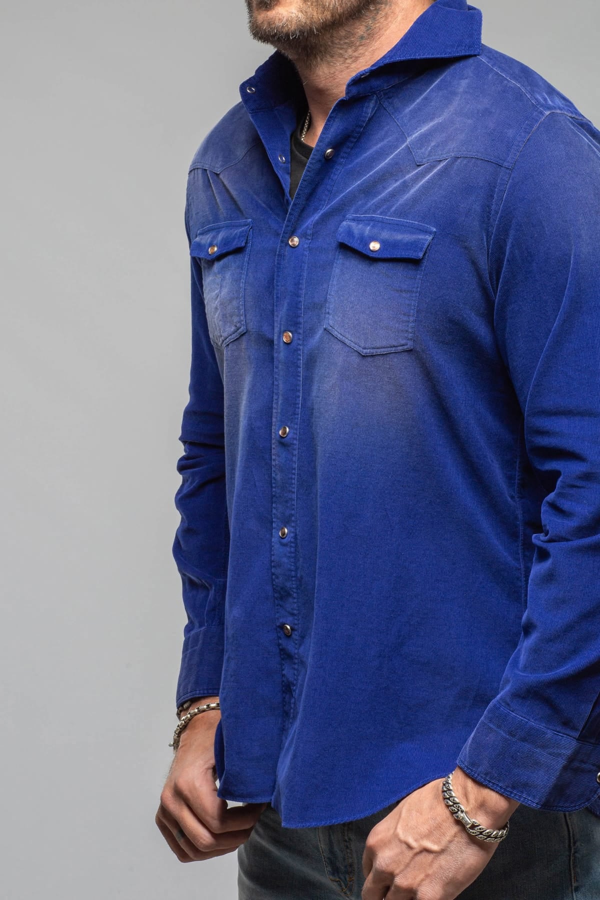 Azure Corduroy Washed Snap In Electric Blue - AXEL'S