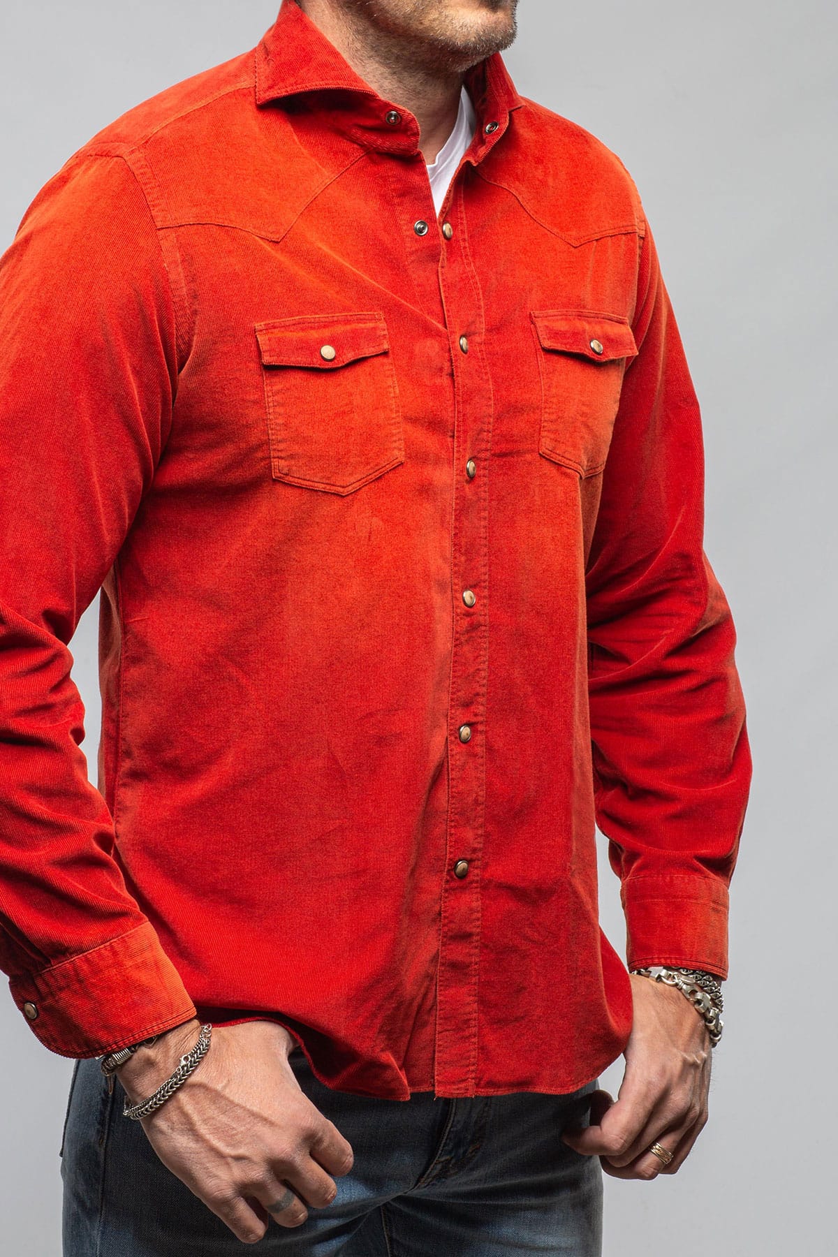 Giannetto Portofino Azure Corduroy Washed Snap In Rust Mens - Shirts - Dress