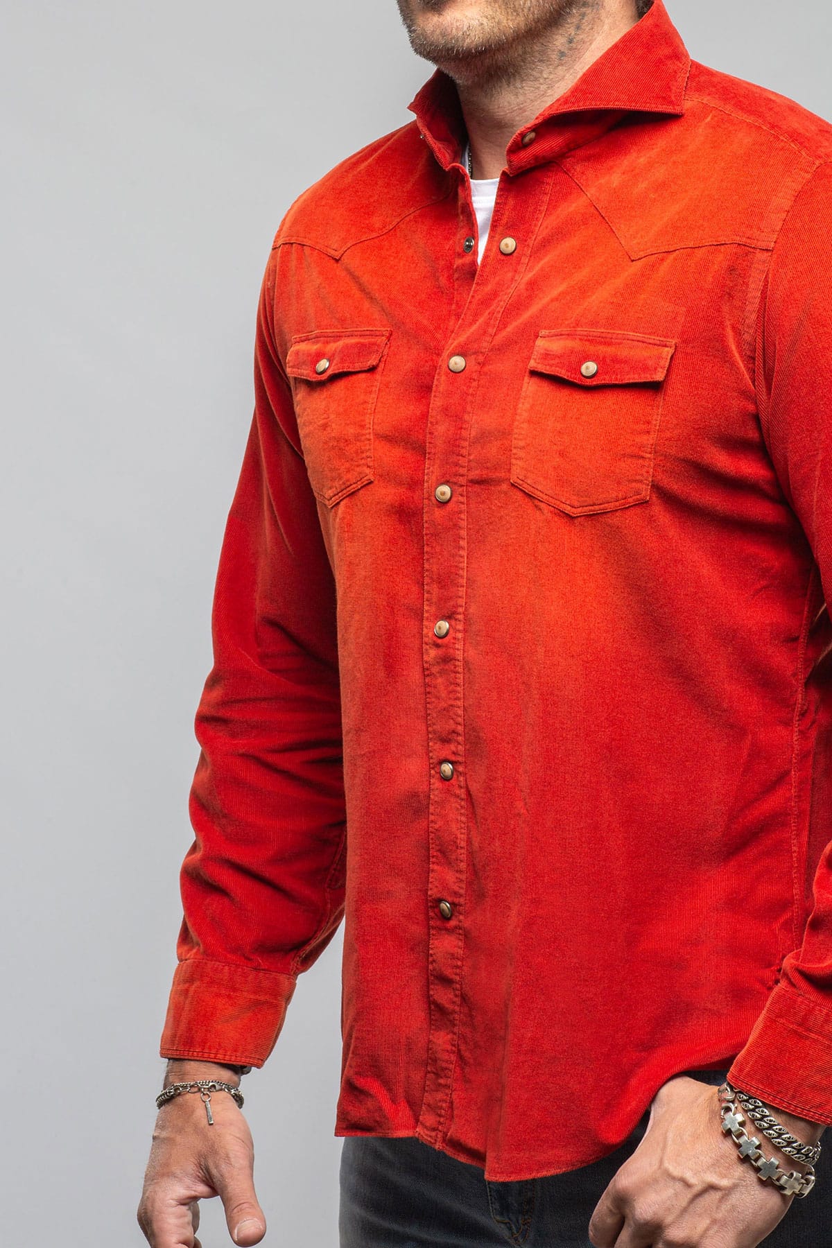 Giannetto Portofino Azure Corduroy Washed Snap In Rust Mens - Shirts - Dress
