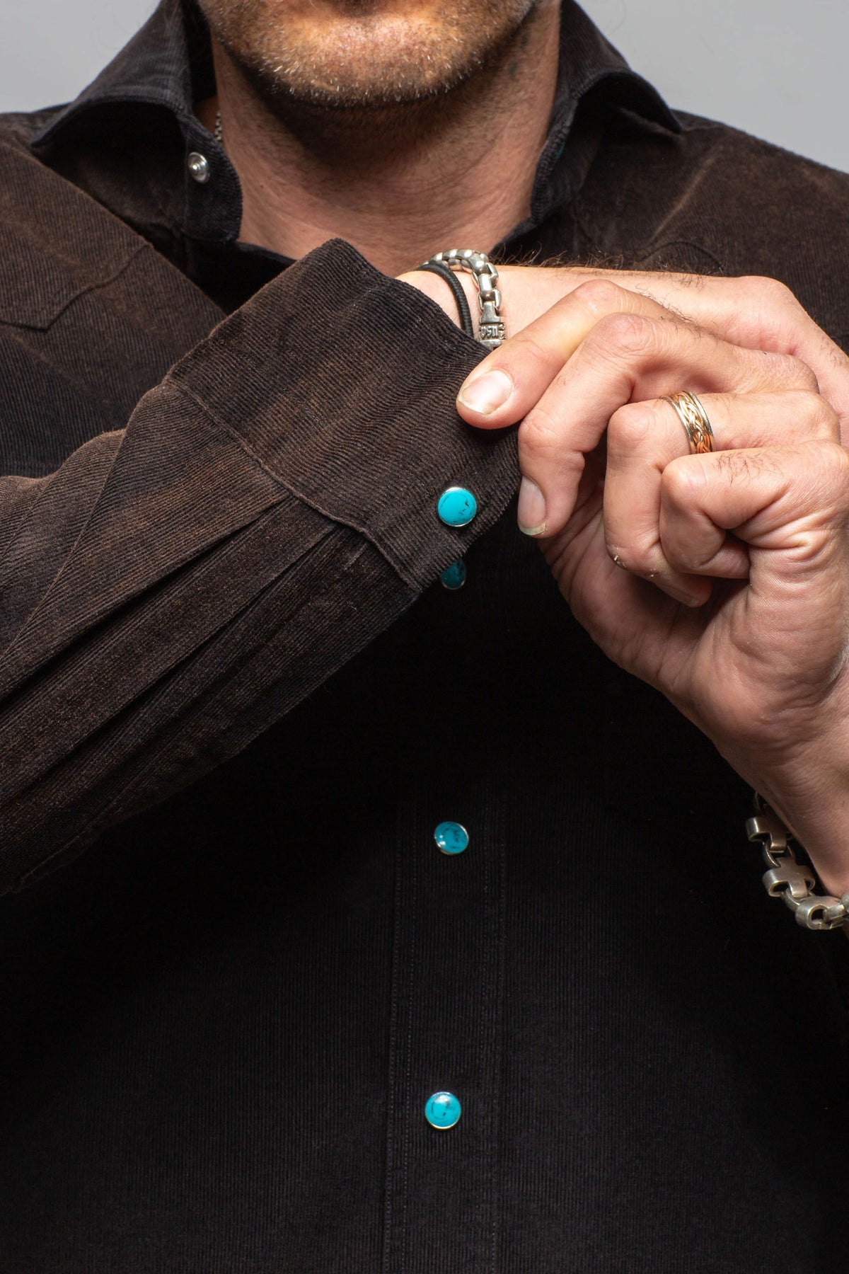Azure Corduroy Washed Snap Shirt In Black - AXEL'S