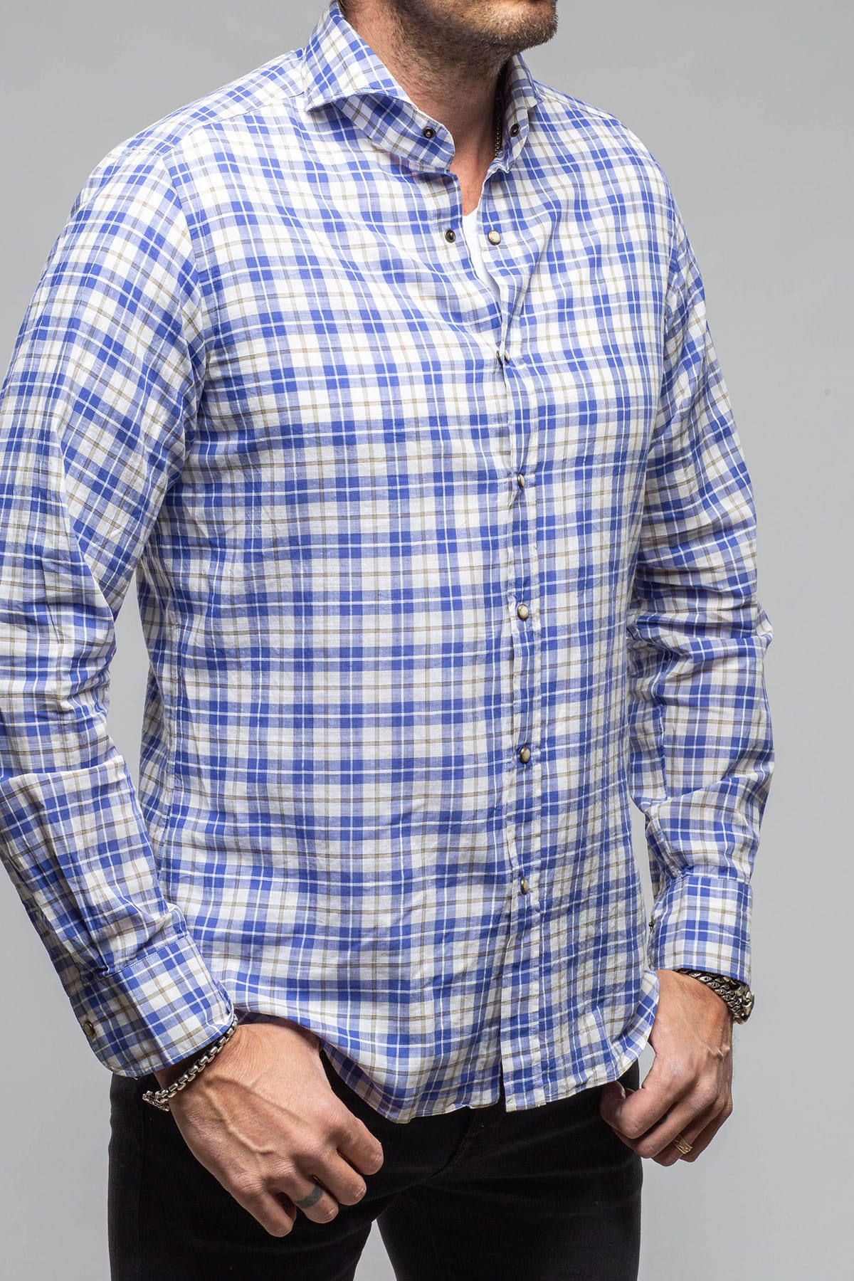 Giannetto Portofino Bentley Snap Shirt In Blue Charcoal Mens - Shirts - Dress