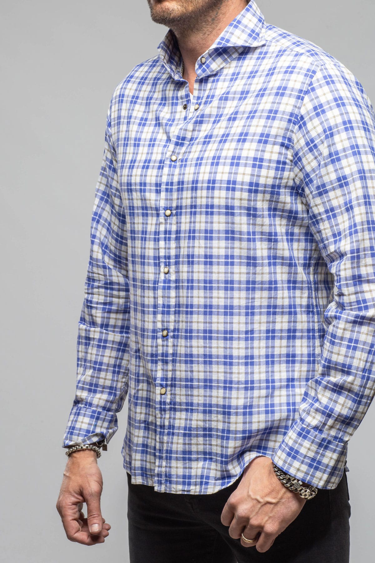 Giannetto Portofino Bentley Snap Shirt In Blue Charcoal Mens - Shirts - Dress