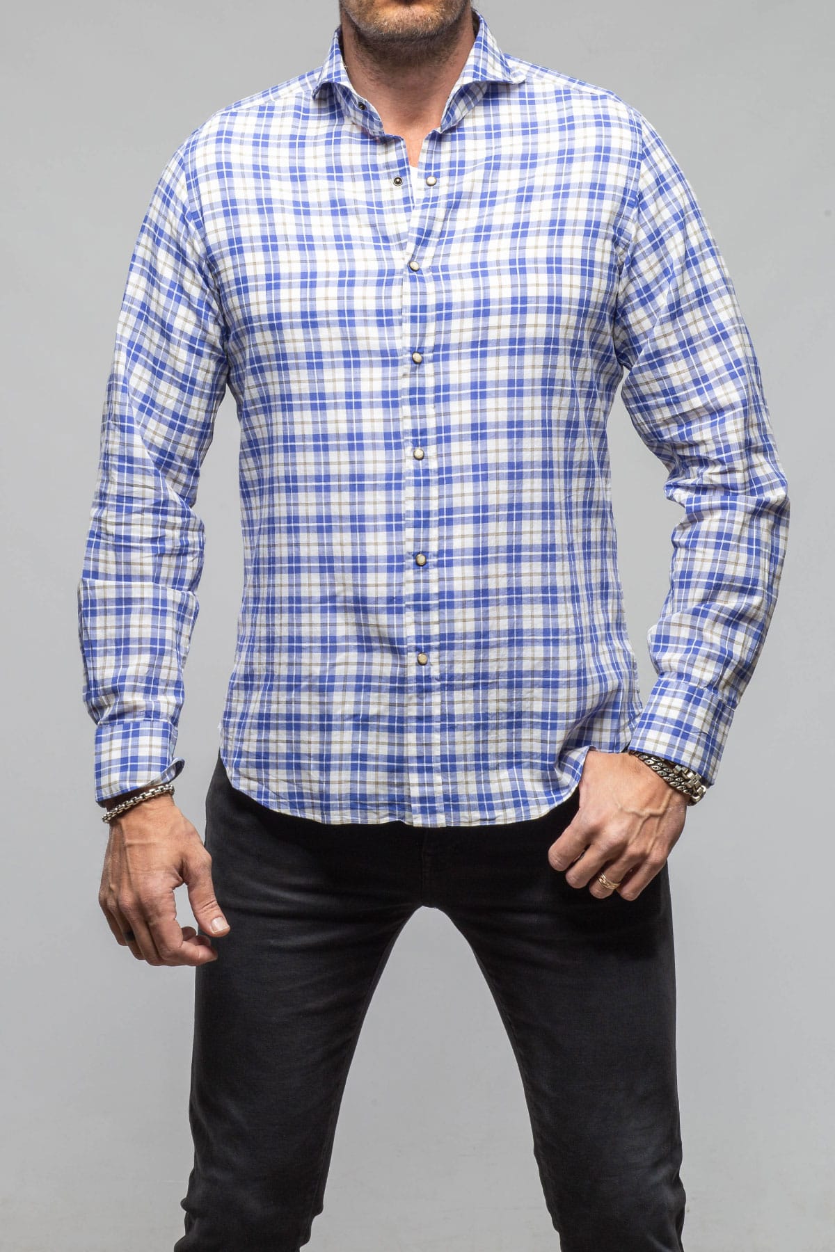 Giannetto Portofino Bentley Snap Shirt In Blue Charcoal Mens - Shirts - Dress