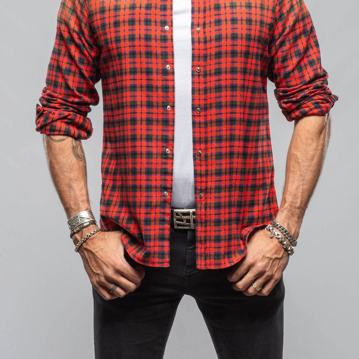 black and red checkered dress shirt Blissful Cotton Check Snap Shirt In Red Black, Red / XL