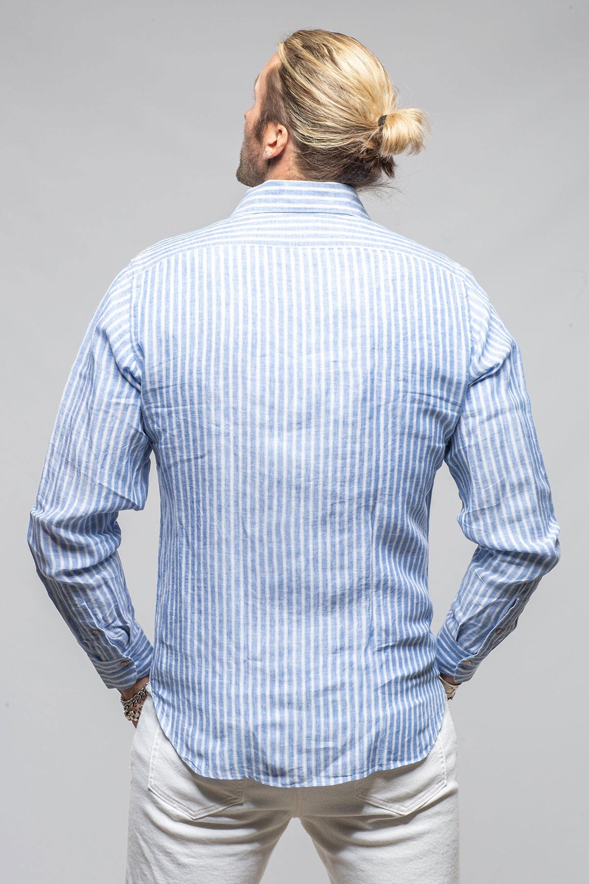 Giannetto Portofino Bulliet Linen Stripe In Navy Mens - Shirts - Dress