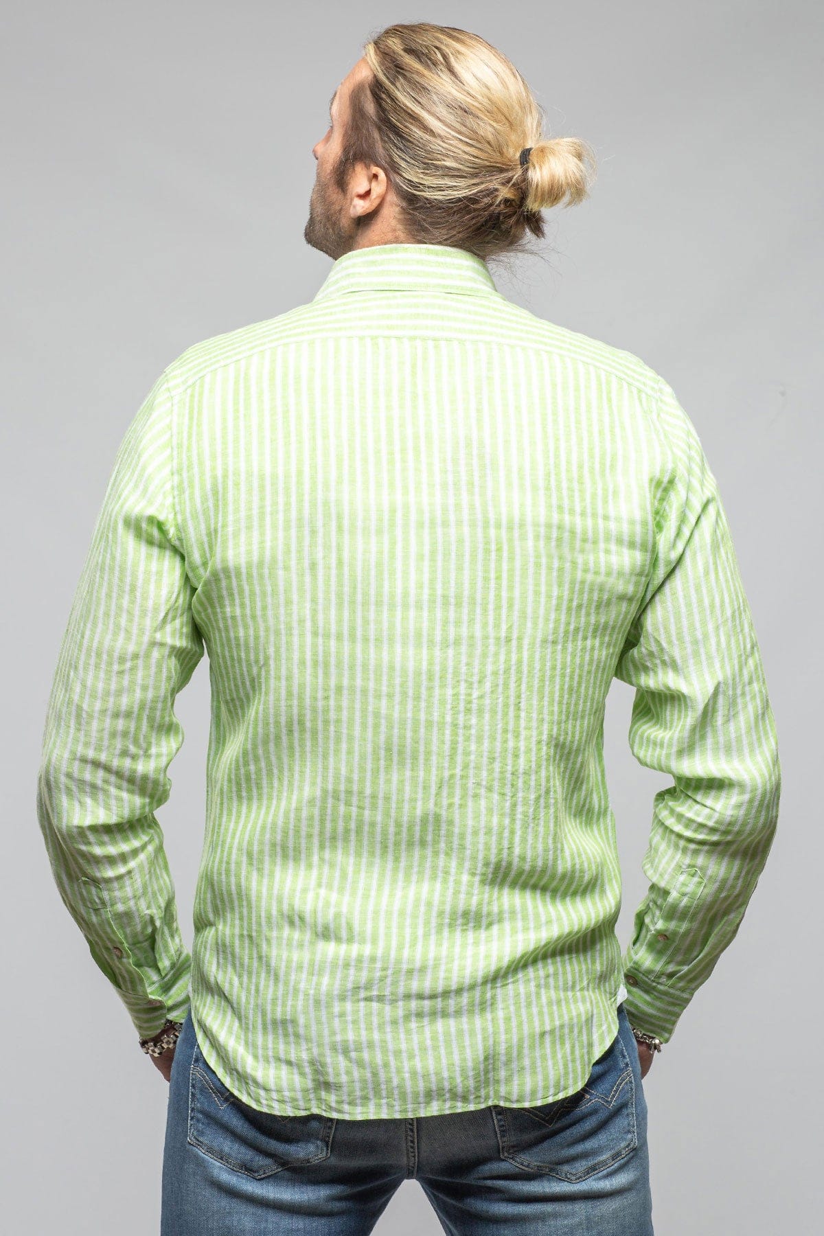 Giannetto Portofino Bulliet Linen Stripe Shirt In Green Mens - Shirts - Dress