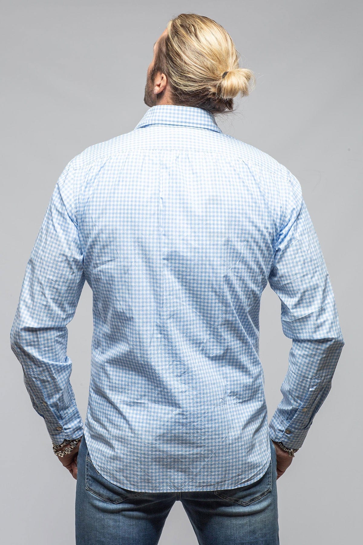 Giannetto Portofino Diago Cotton Gingham Shirt In Light Blue Mens - Shirts - Dress
