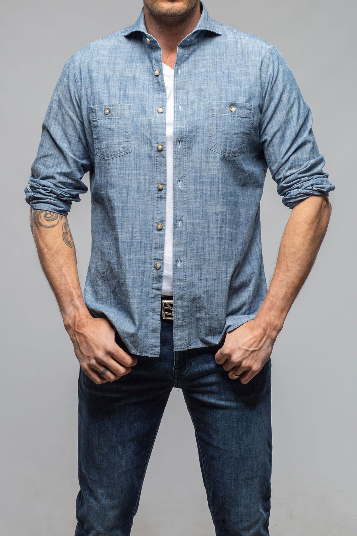 Drakes Denim Button Down Shirt - AXEL'S