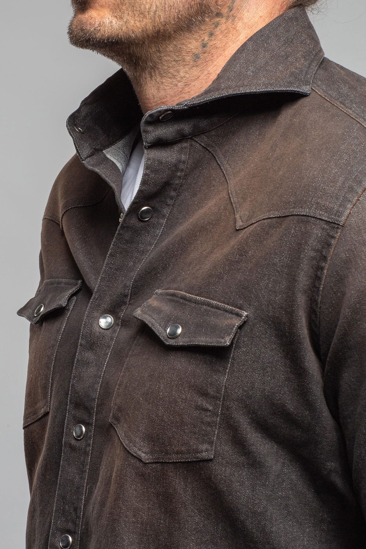 Giannetto Portofino Elias Denim Western Snap Shirt In Black Mens - Shirts - Dress
