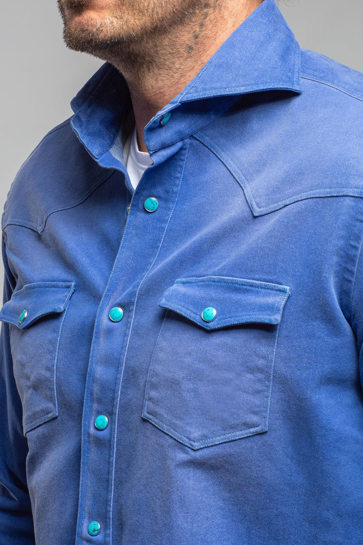 Giannetto Portofino Elias Denim Western Snap Shirt In Blue Mens - Shirts - Dress