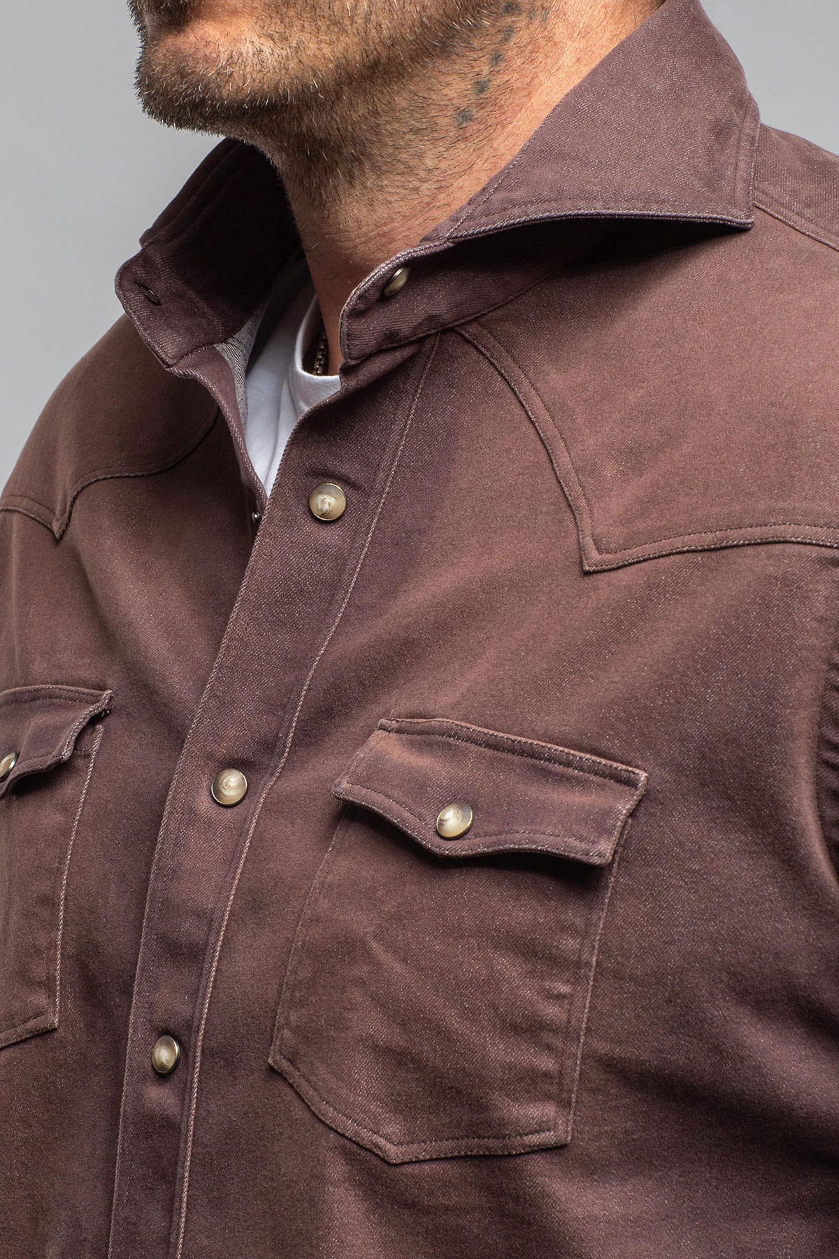 Giannetto Portofino Elias Denim Western Snap Shirt In Brown Mens - Shirts - Dress