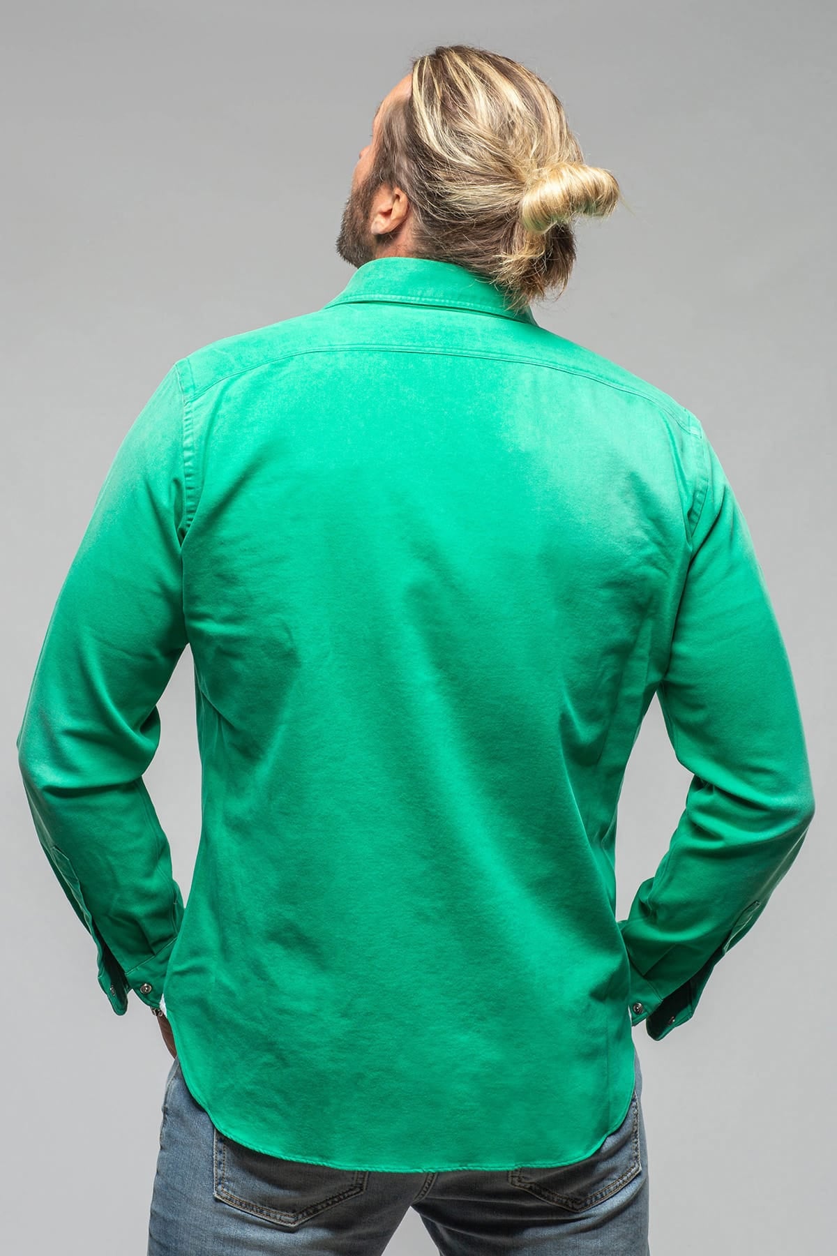 Elias Denim Western Snap Shirt In Green - AXEL'S
