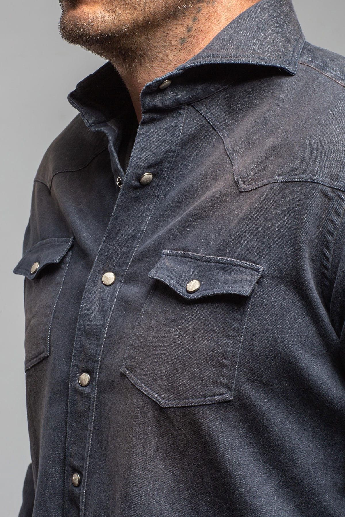 Giannetto Portofino Elias Denim Western Snap Shirt In Navy Mens - Shirts - Dress