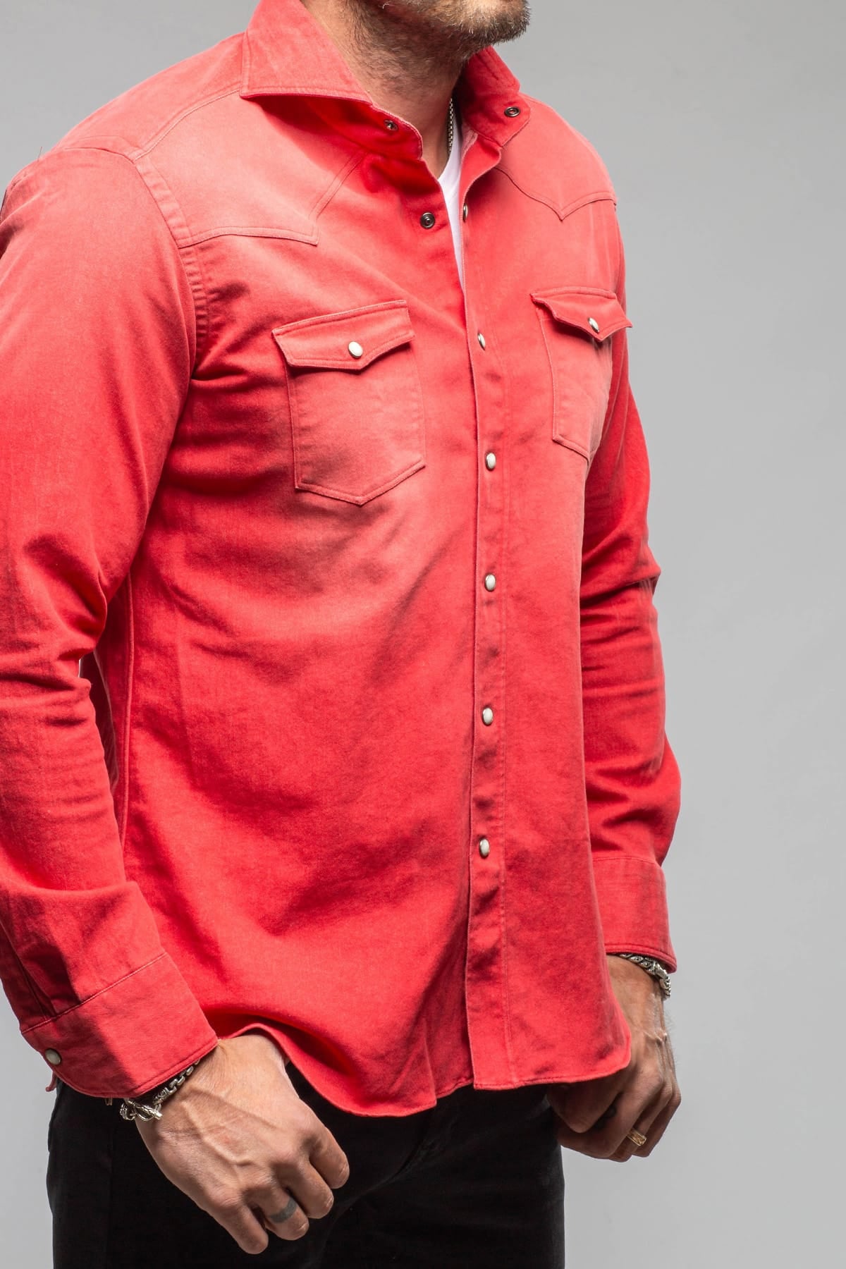 Elias Denim Western Snap Shirt In Red - AXEL'S