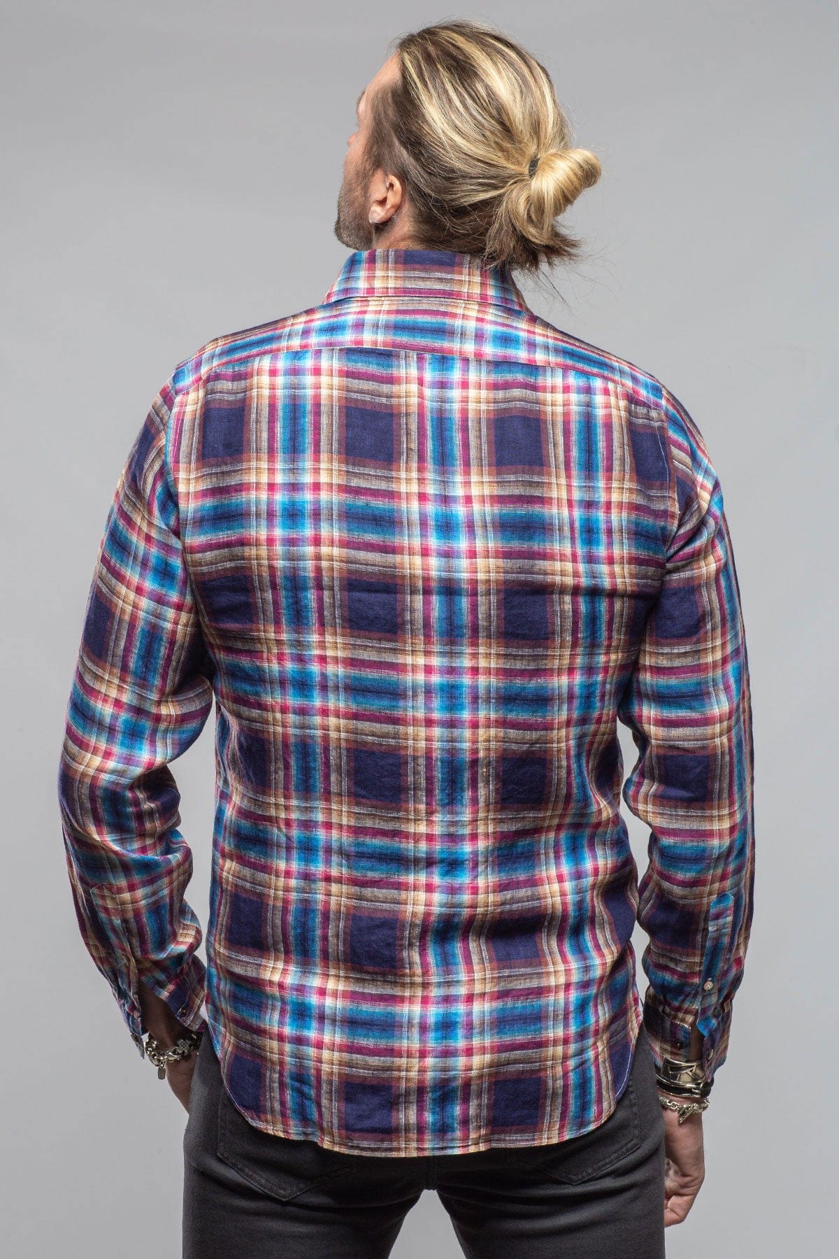 Firenze Linen Snap Shirt In Navy - AXEL'S