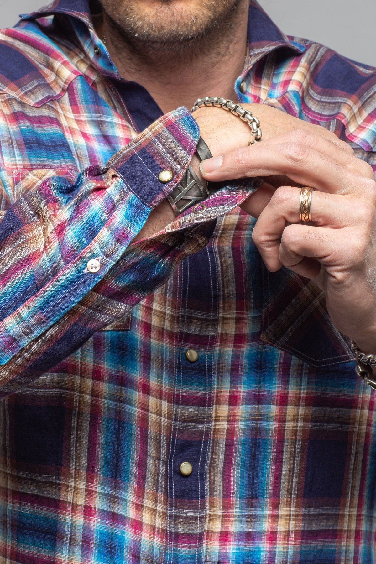 Firenze Linen Snap Shirt In Navy - AXEL'S