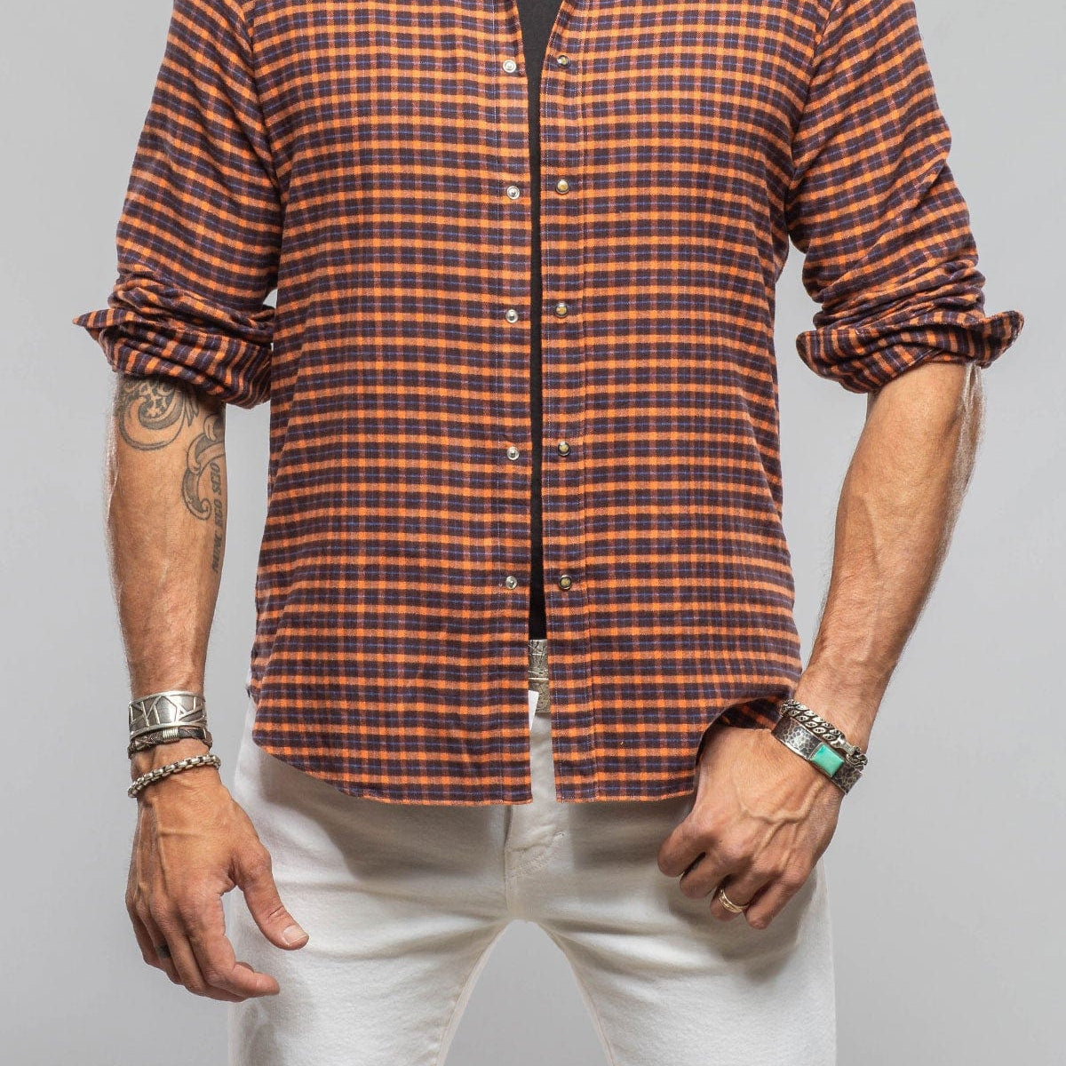 Harmony Check Flannel Snap Shirt in Blue Orange, Blue Orange / XXXL