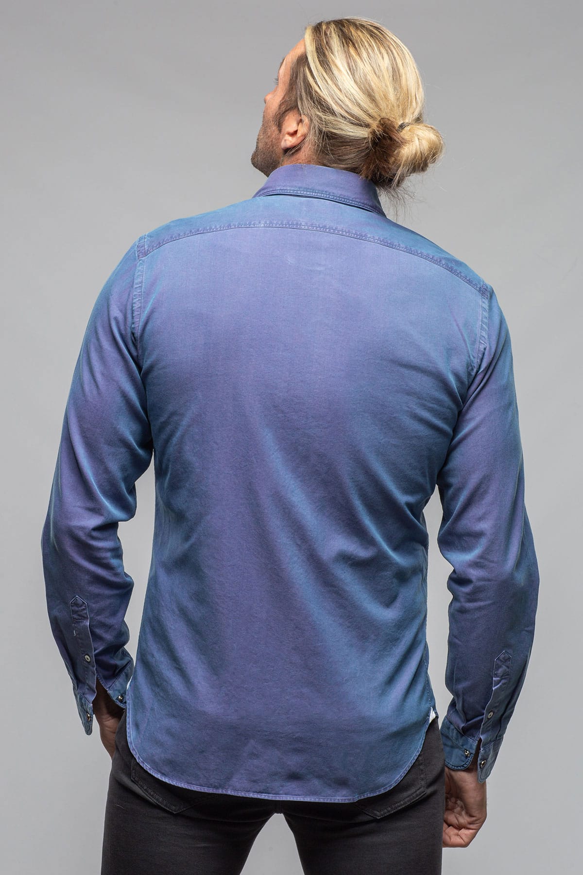 Giannetto Portofino High Water Two Tone Snap Shirt In Purple/Denim Mens - Shirts - Dress