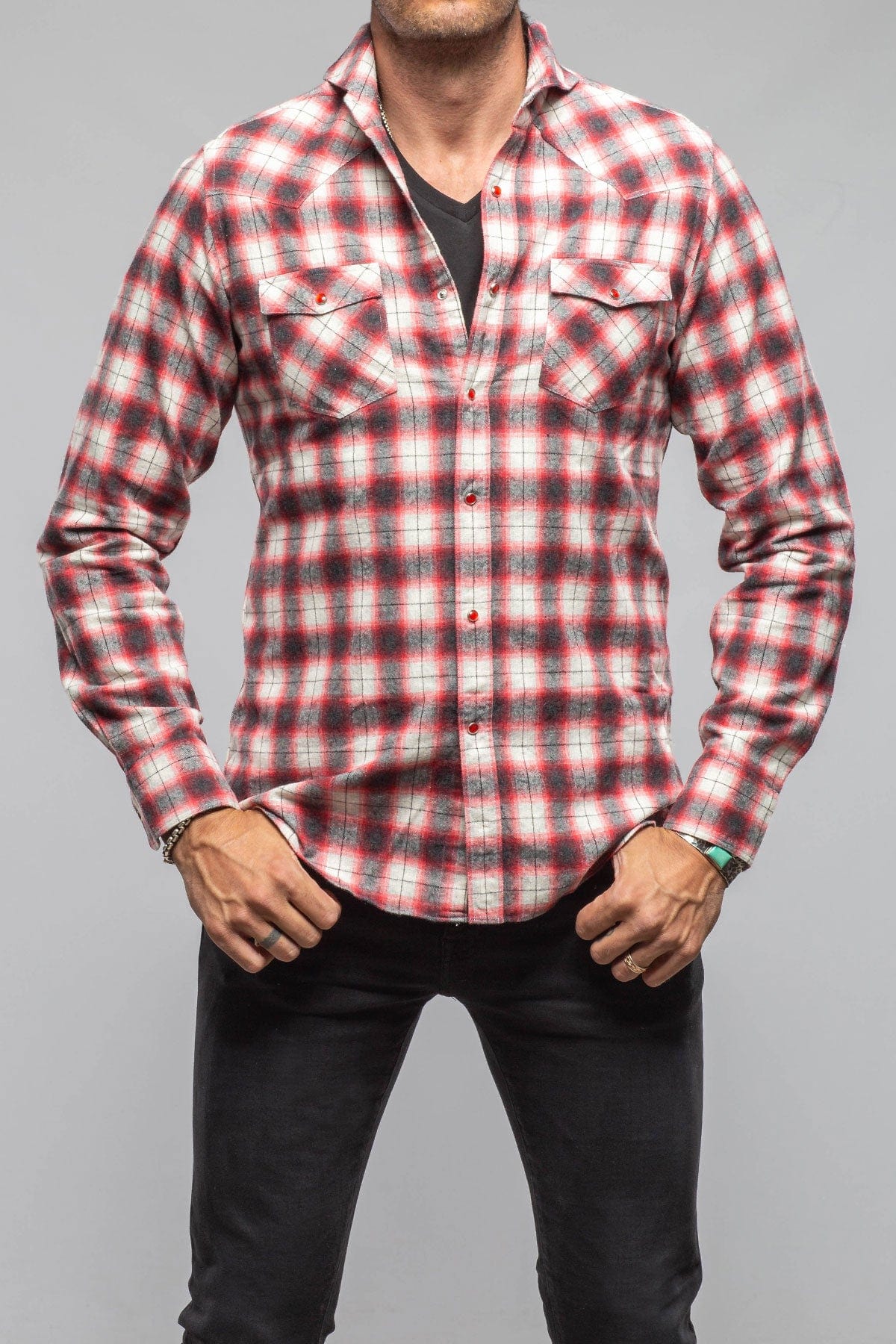 Lagoon Washed Western Check In Red Black - AXEL'S