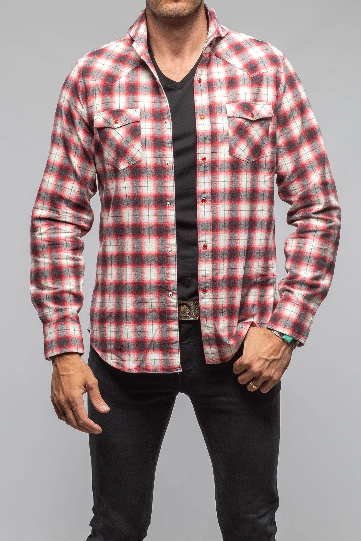 Lagoon Washed Western Check In Red Black - AXEL'S