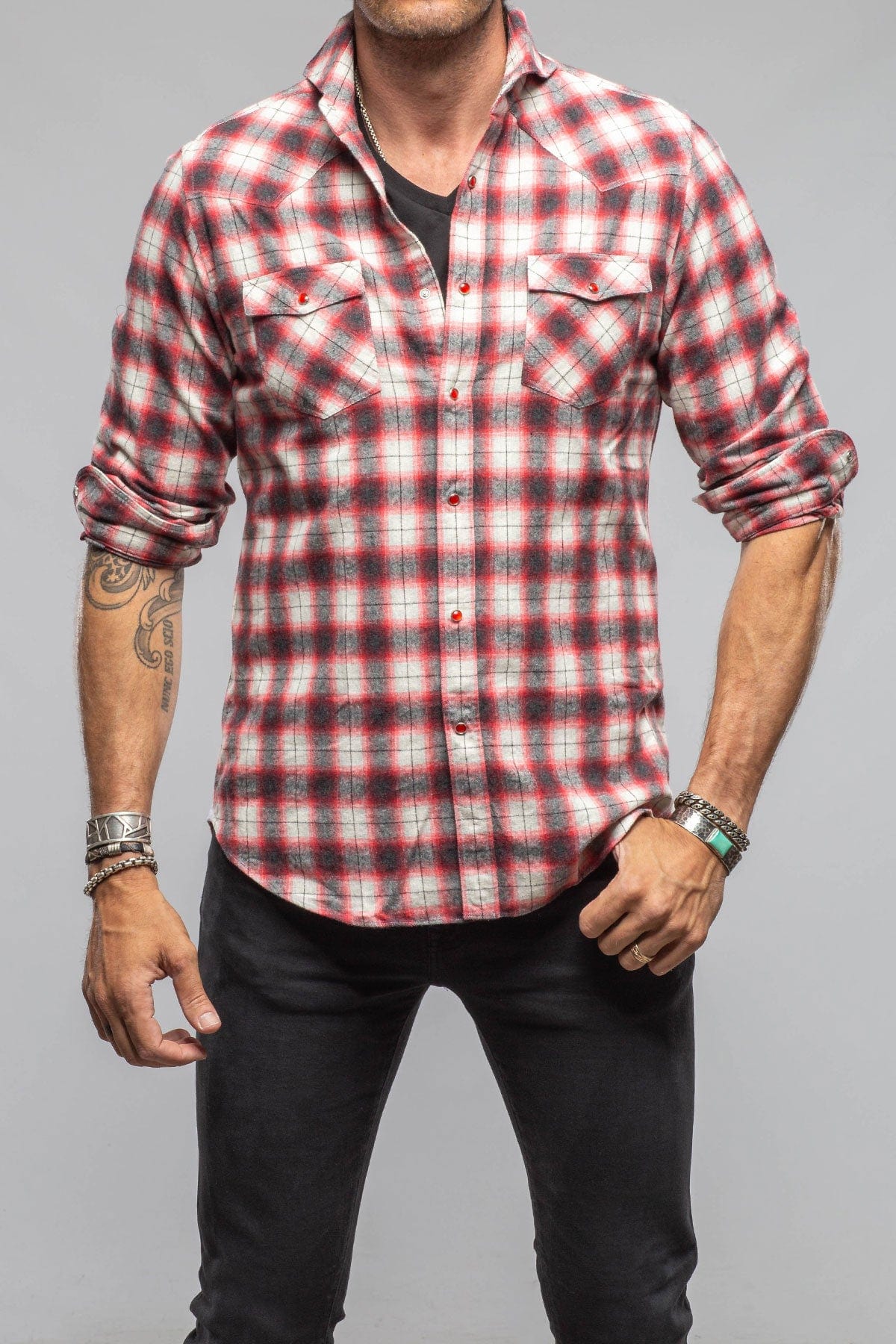 Lagoon Washed Western Check In Red Black - AXEL'S