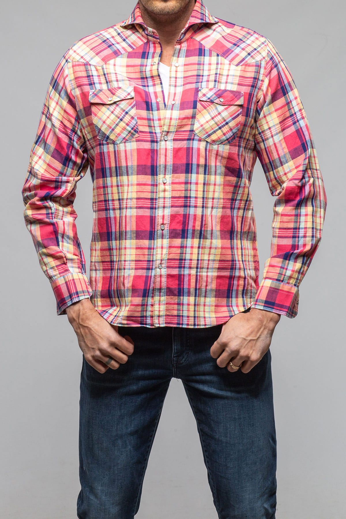 Giannetto Portofino Lyles Western Snap Shirt In Raspberry Mens - Shirts - Dress