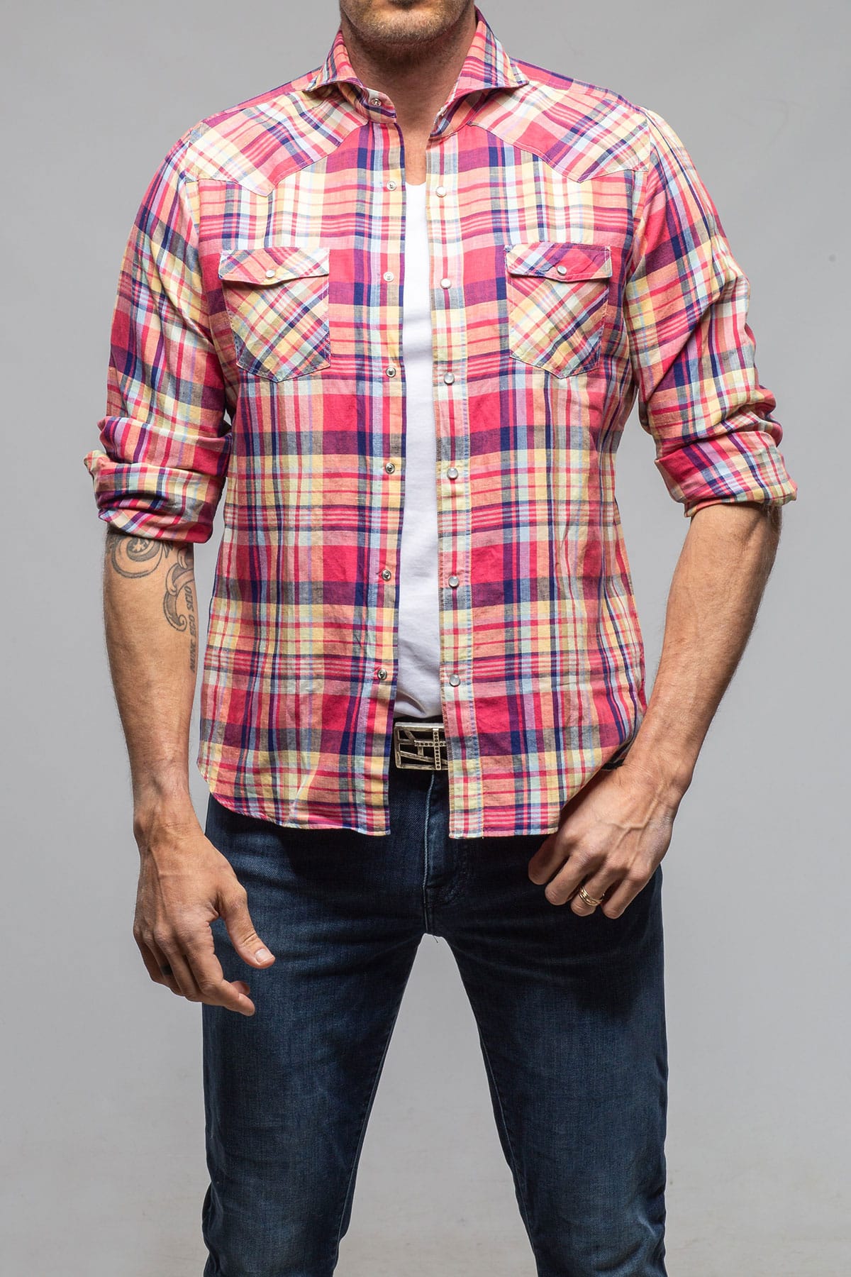 Giannetto Portofino Lyles Western Snap Shirt In Raspberry Mens - Shirts - Dress