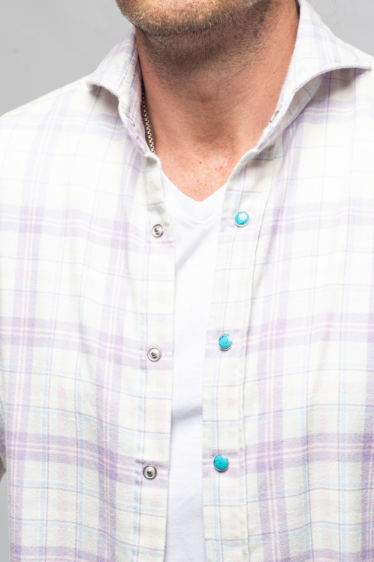 Mitchell Snap Shirt In Grey Purple - AXEL'S
