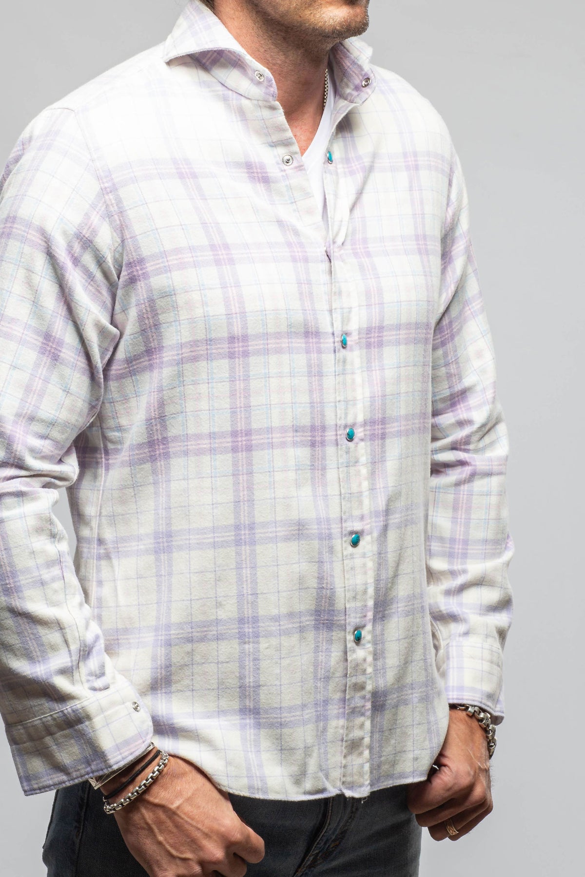 Mitchell Snap Shirt In Grey Purple - AXEL'S