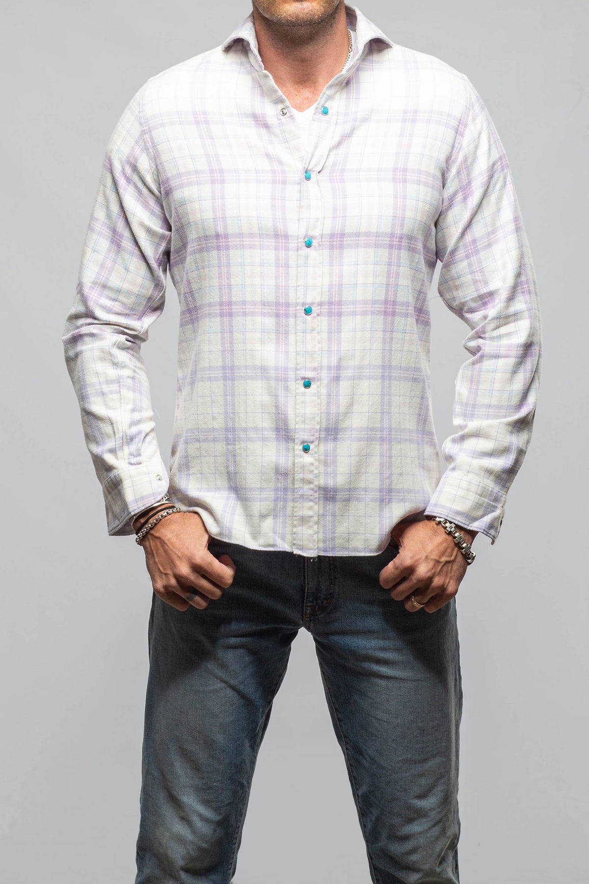 Mitchell Snap Shirt In Grey Purple - AXEL'S