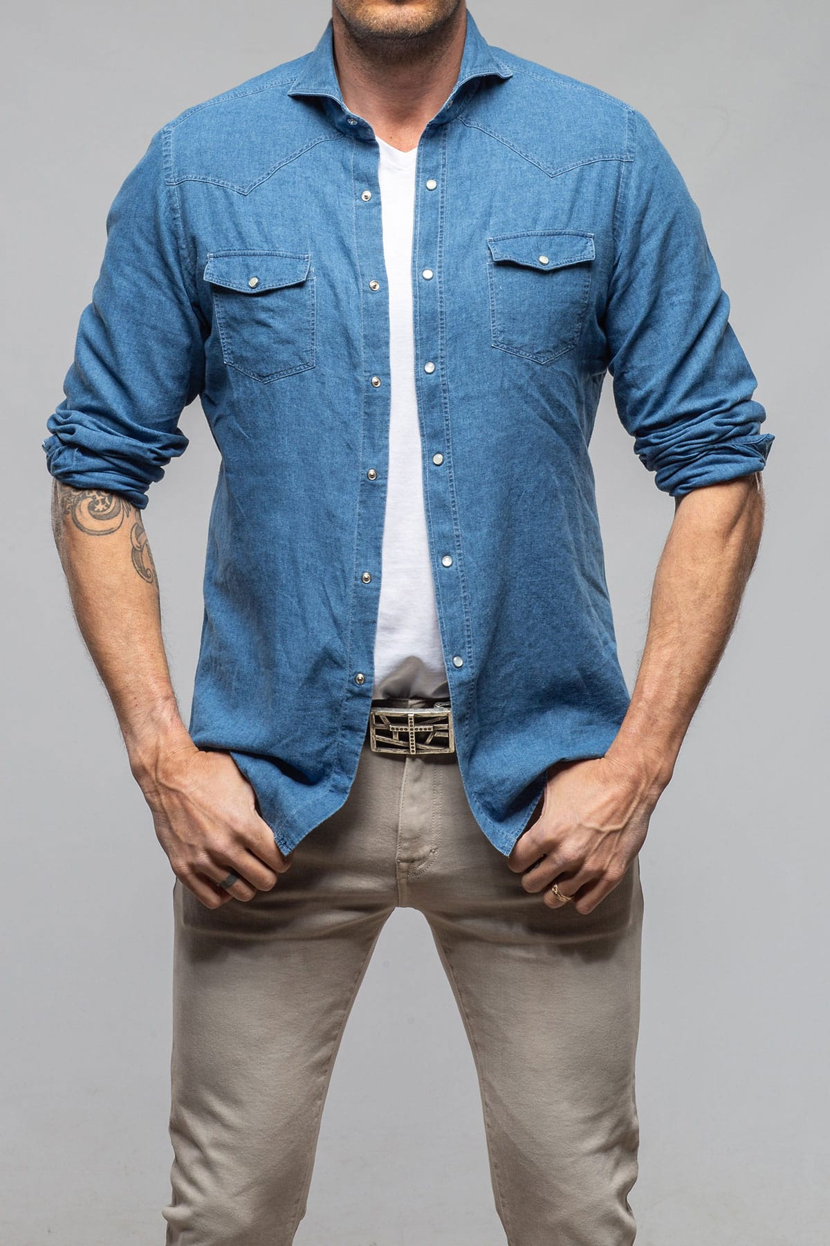 Giannetto Portofino Round Rock Chambray Western Snap Shirt Mens - Shirts - Dress