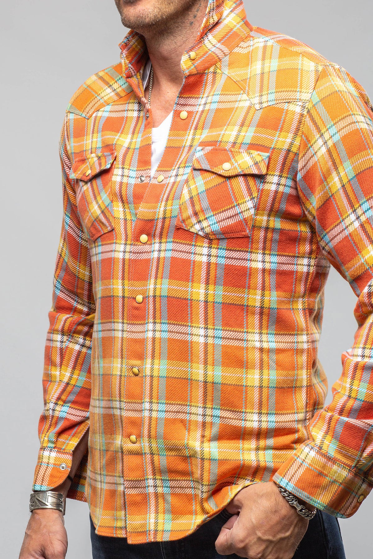 Giannetto Portofino Thorens Western Snap Shirt In Orange | Mens - Shirts - Dress
