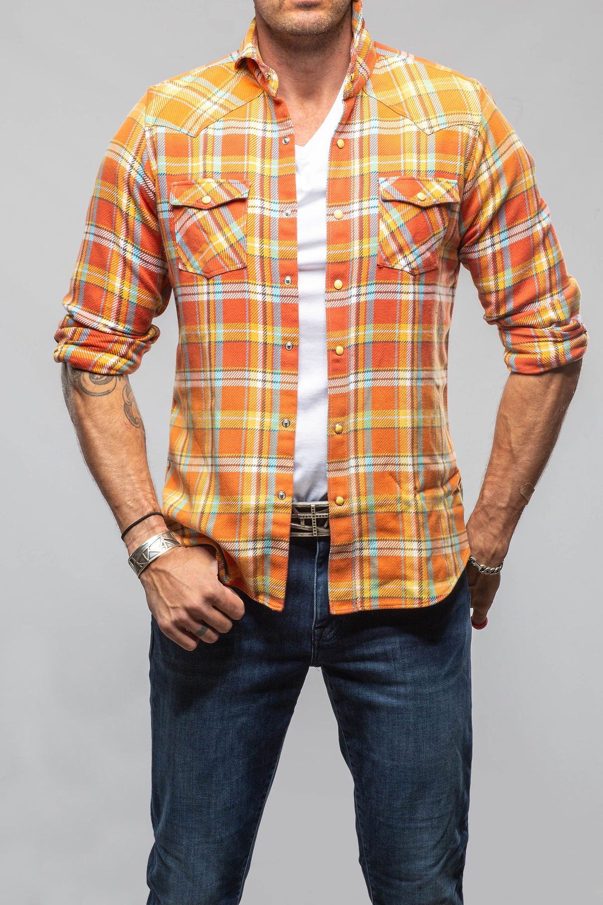 Giannetto Portofino Thorens Western Snap Shirt In Orange | Mens - Shirts - Dress