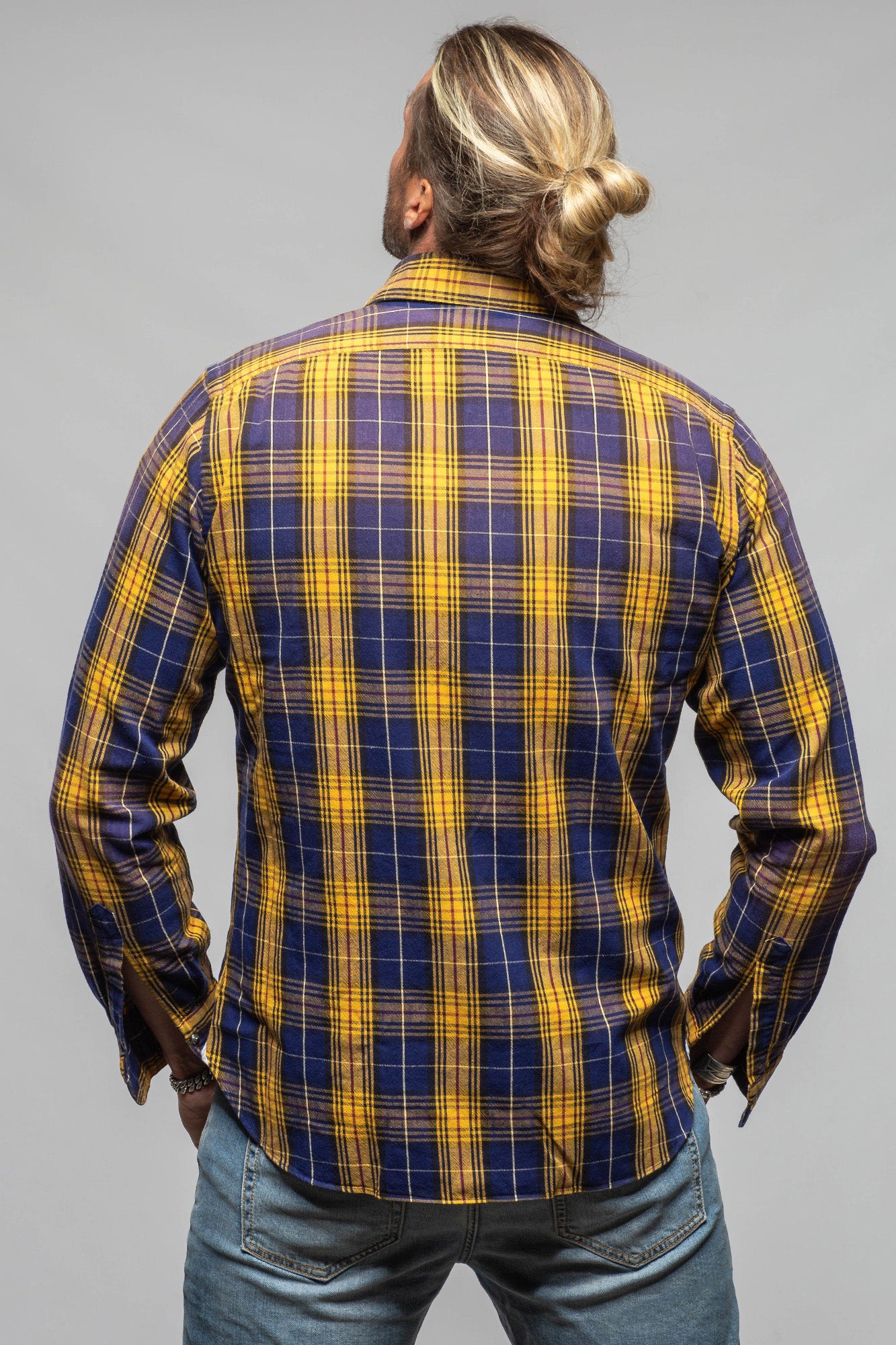 Giannetto Portofino Whistle Snap Western Shirt In Blue Yellow | Mens - Shirts - Dress