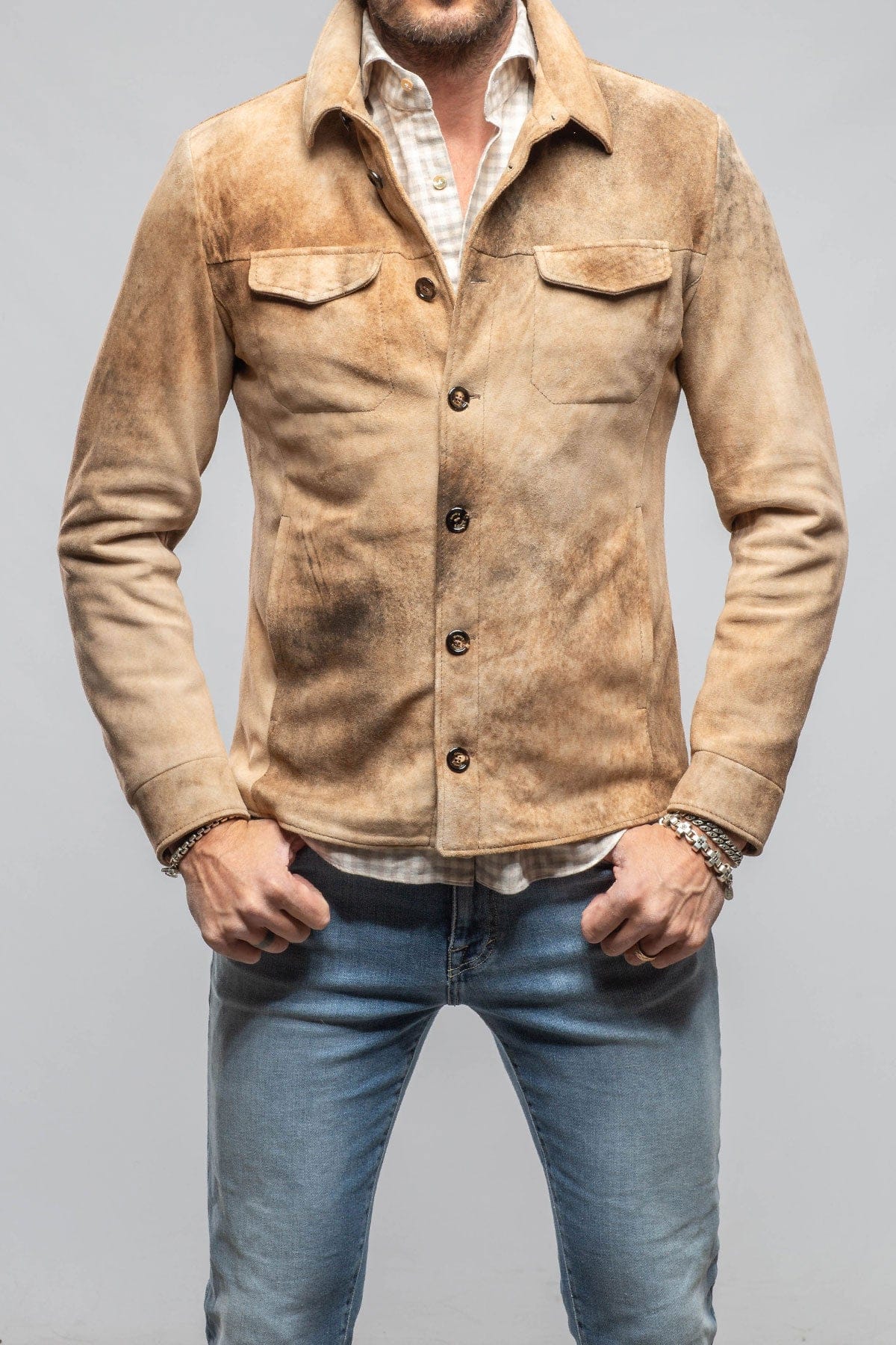 Gimo's Aldrich Distressed Suede Jacket In Palomino Mens - Outerwear - Leather