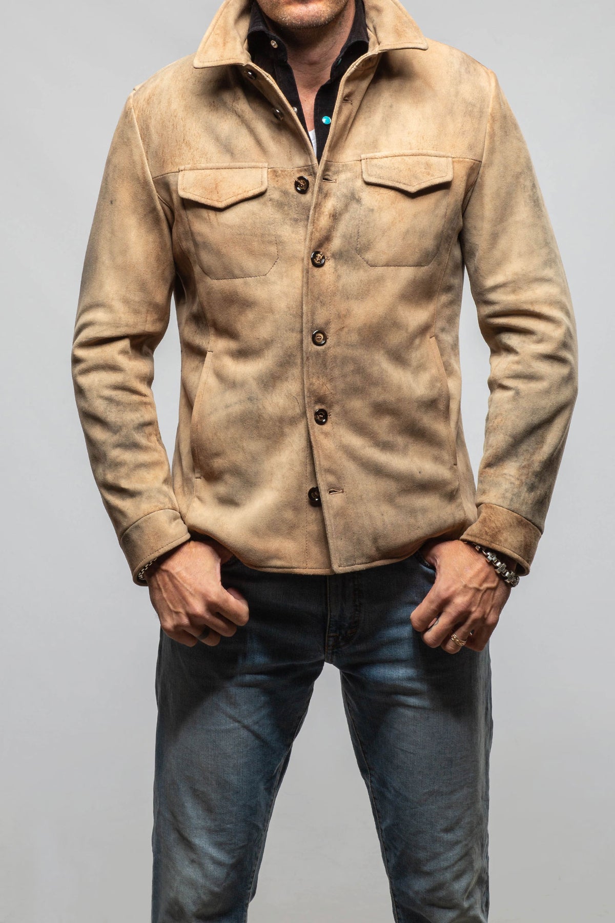 Aldrich Distressed Suede Jacket In Palomino - AXEL'S