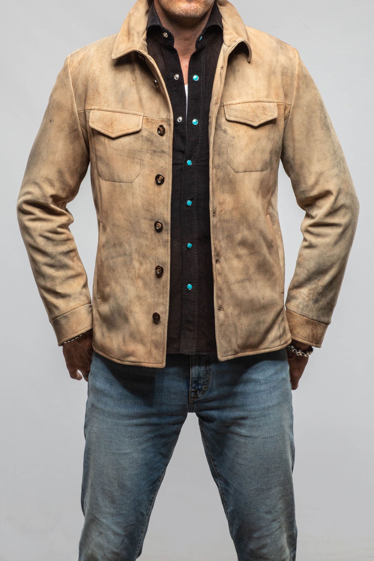 Aldrich Distressed Suede Jacket In Palomino - AXEL'S