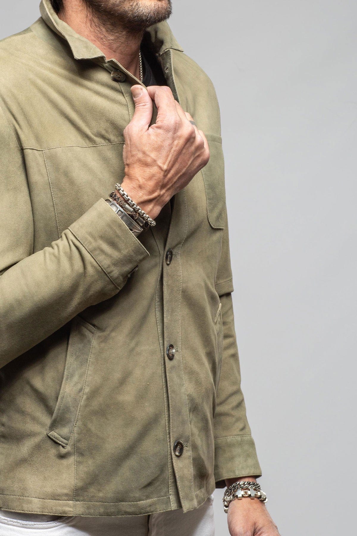 Gimo's Barton Springs Suede Shirt In Sage Mens - Outerwear - Leather