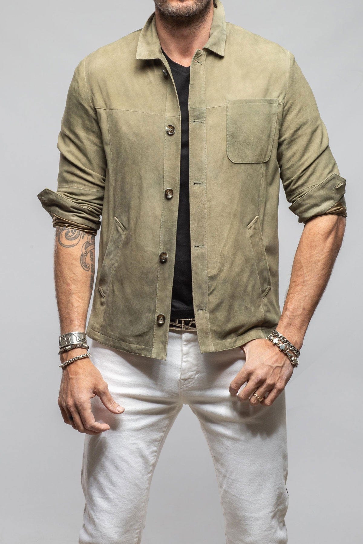 Gimo's Barton Springs Suede Shirt In Sage Mens - Outerwear - Leather