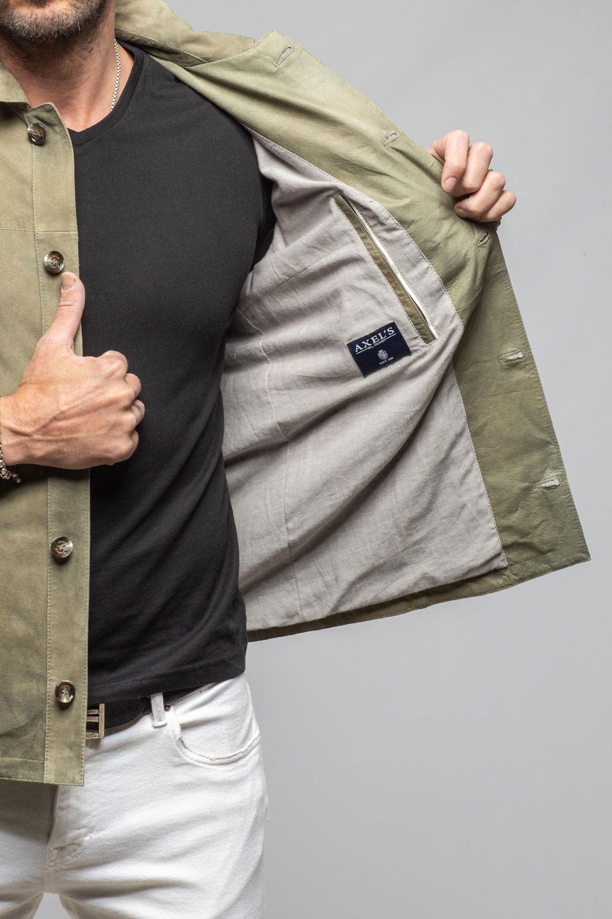 Gimo's Barton Springs Suede Shirt In Sage Mens - Outerwear - Leather